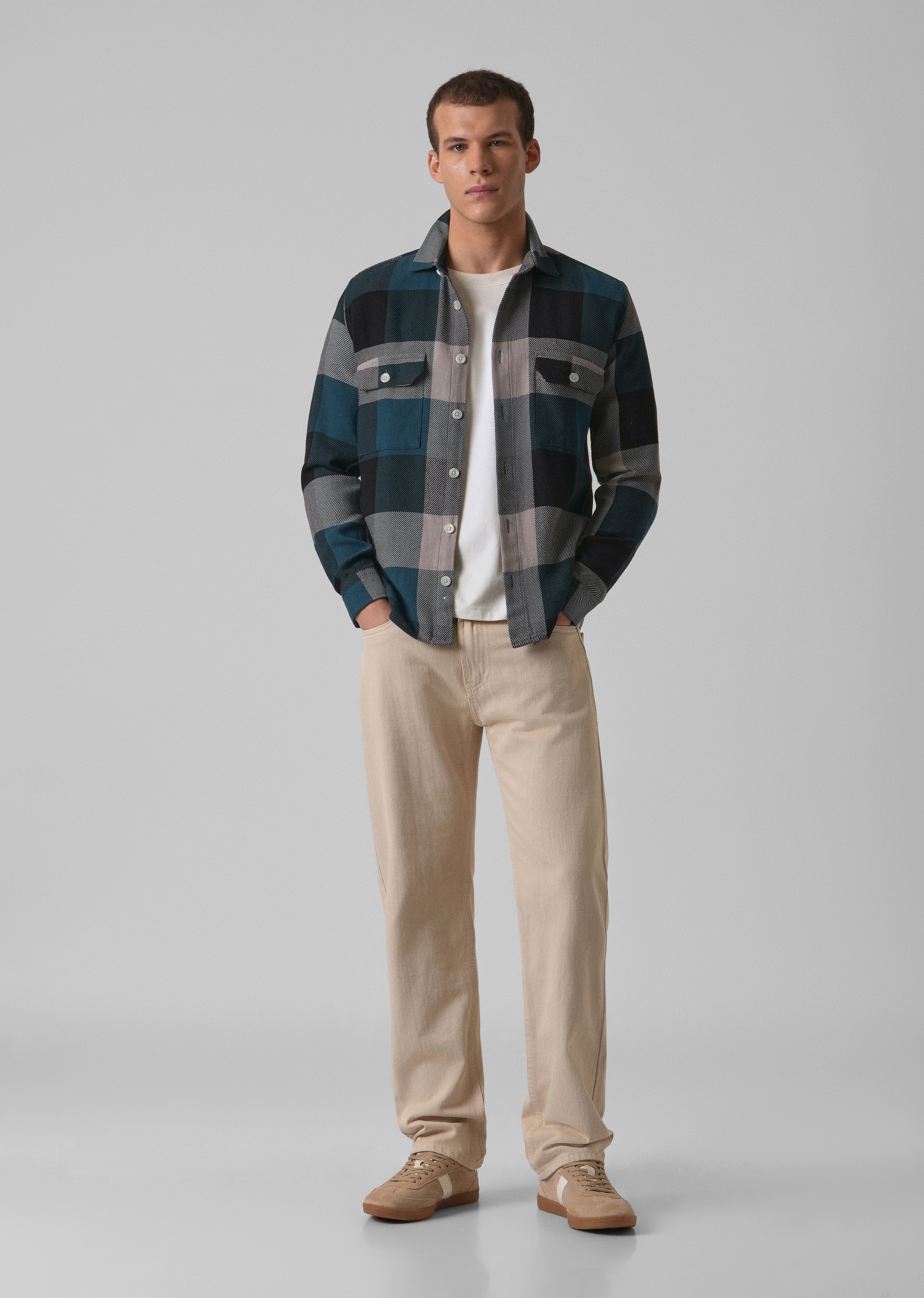 Teal Blue Brushed Cotton Check Shirt