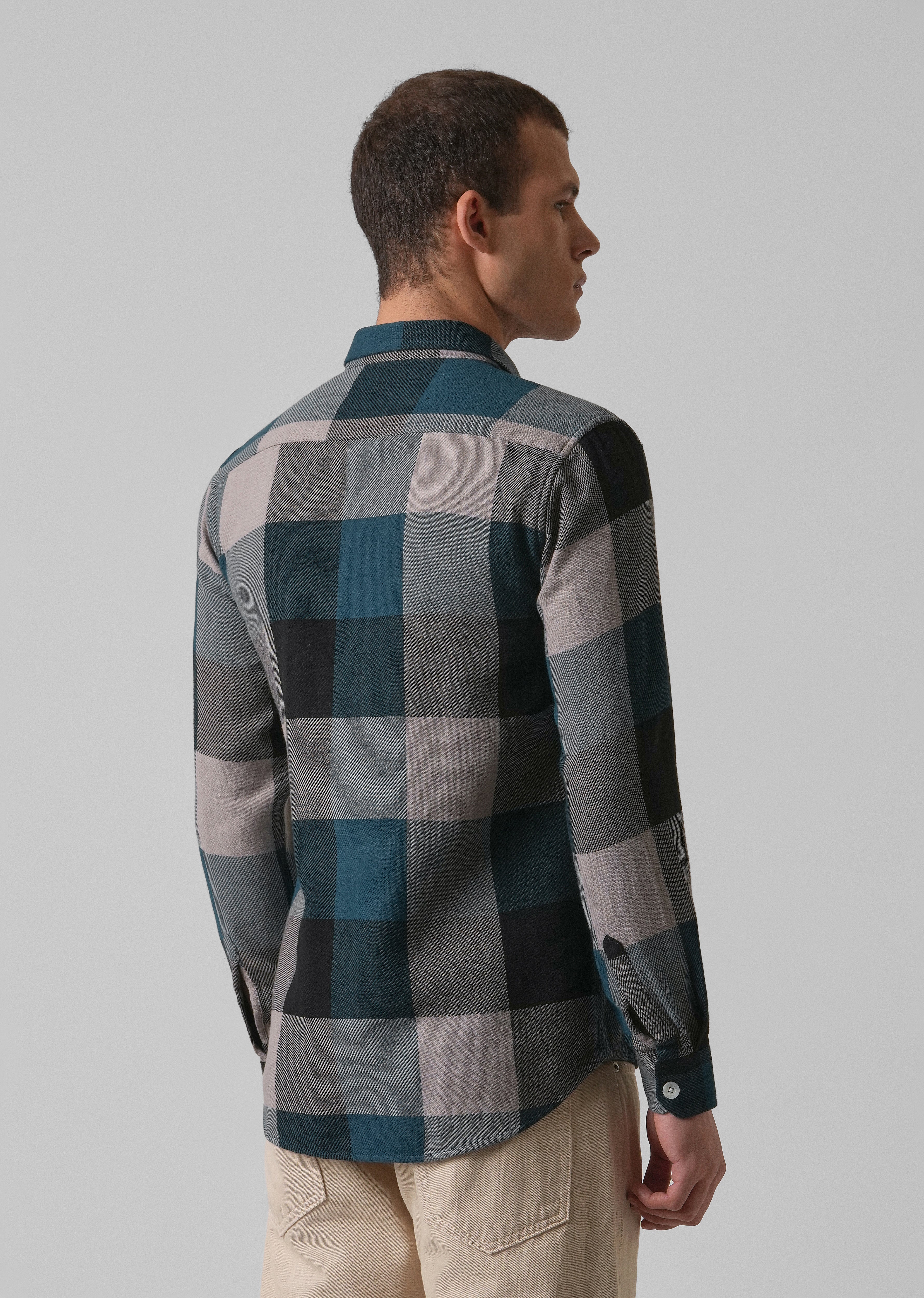 Teal Blue Brushed Cotton Check Shirt