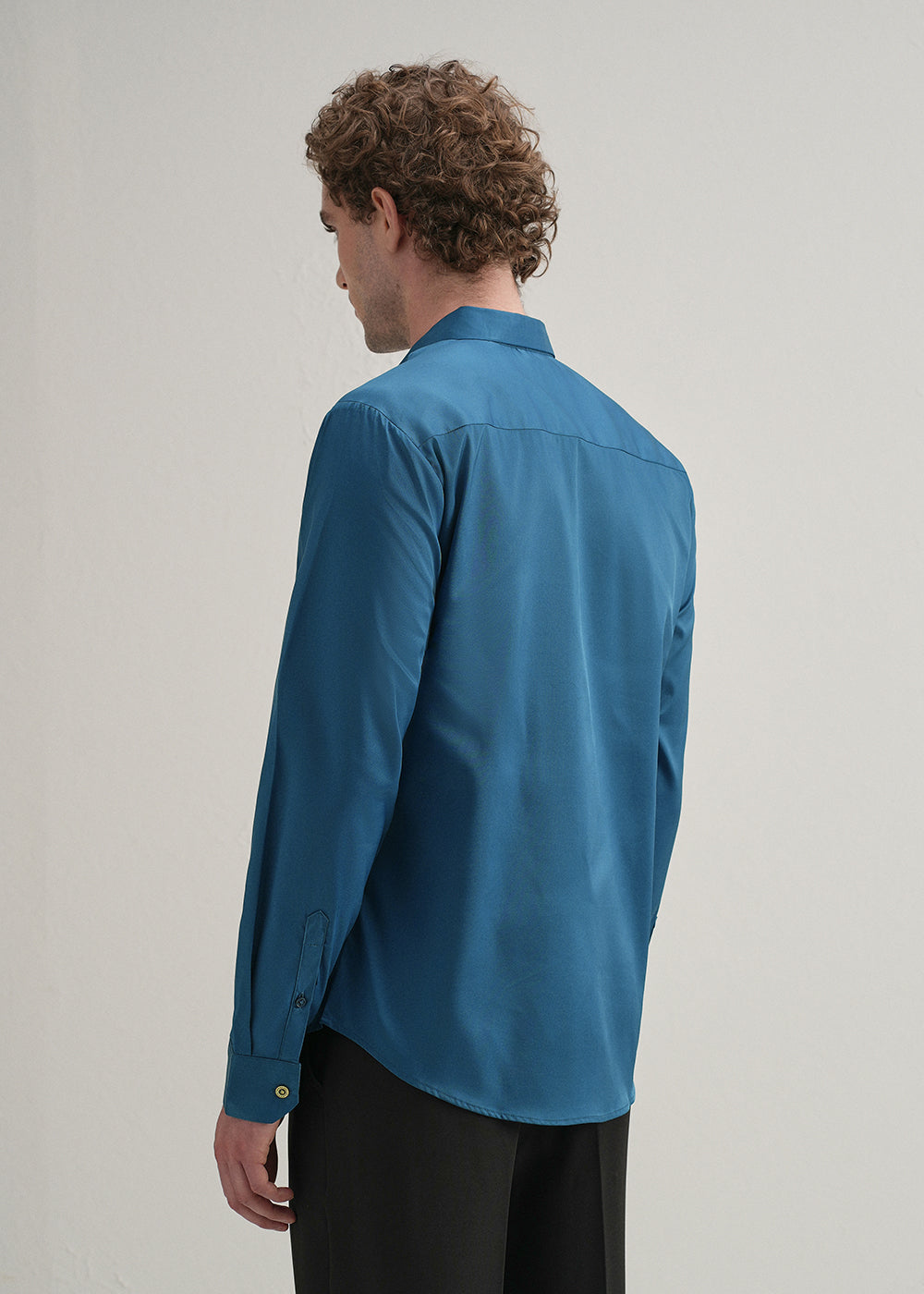 Teal Blue Plain Stitchless Placket Shirt