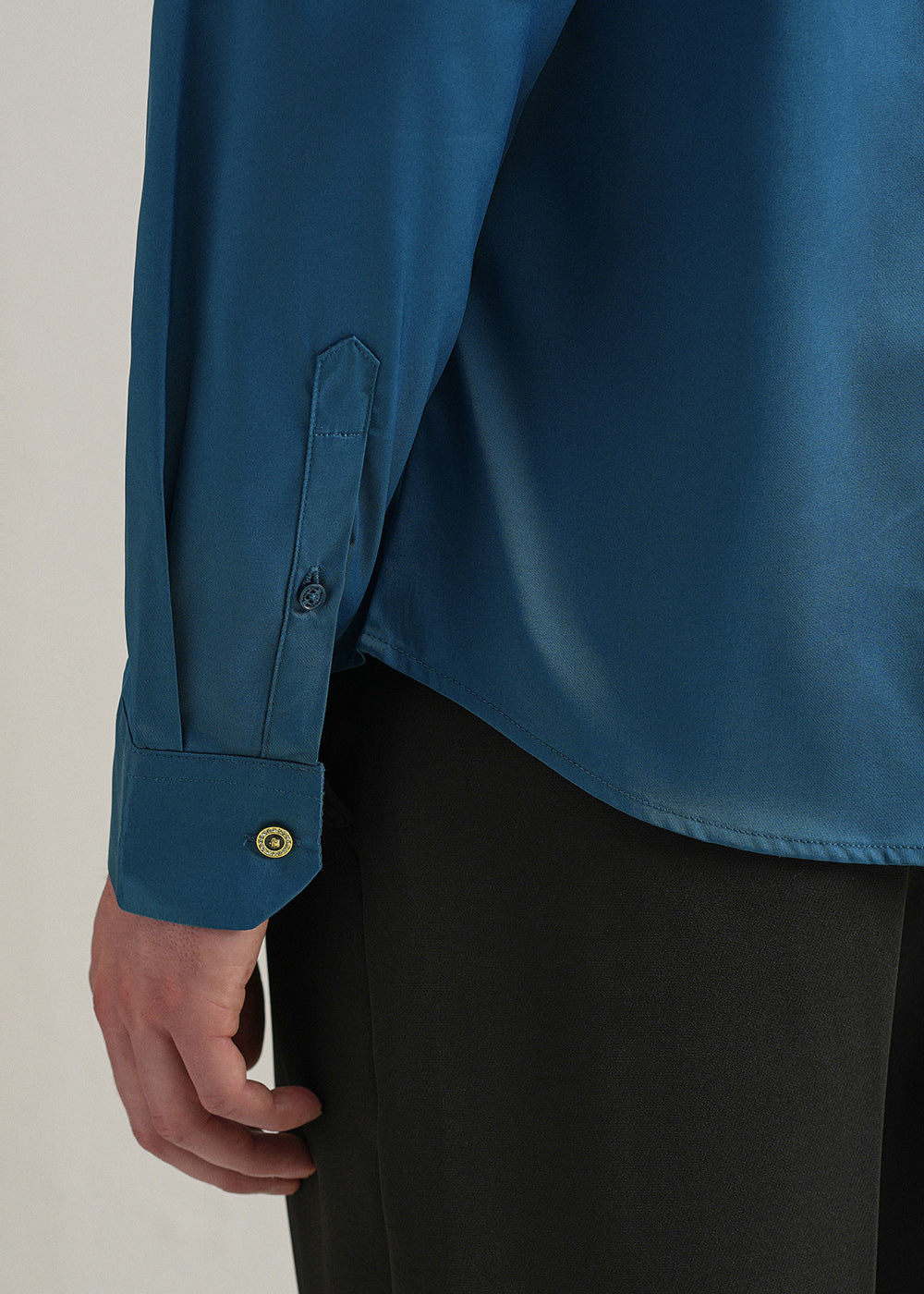 Teal Blue Plain Stitchless Placket Shirt