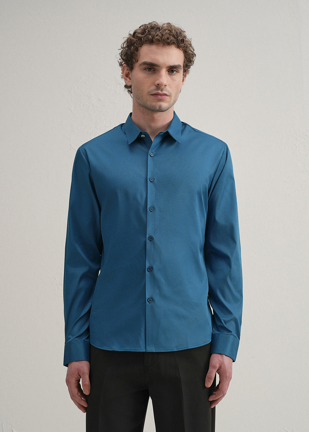 Teal Blue Plain Stitchless Placket Shirt
