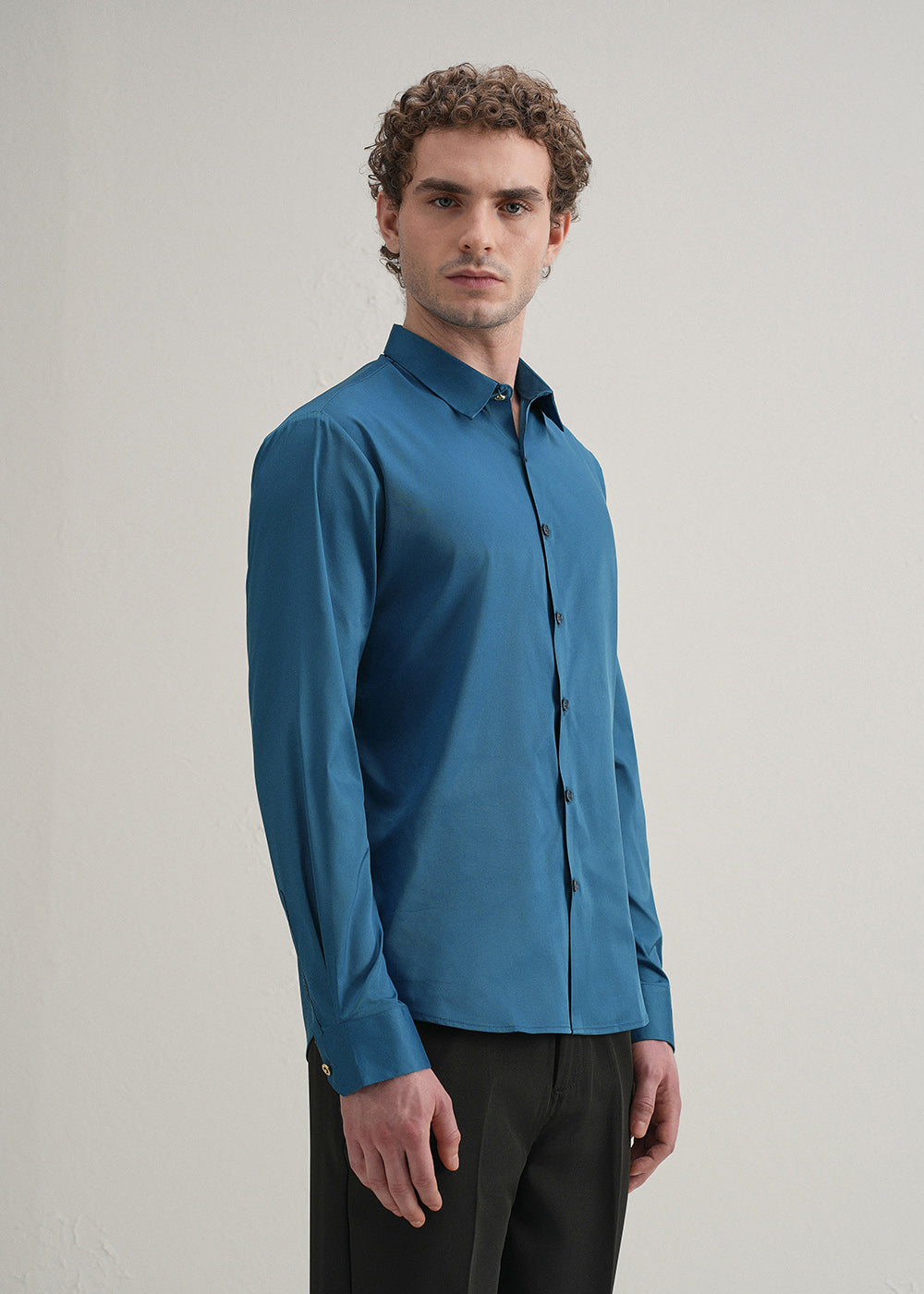 Teal Blue Plain Stitchless Placket Shirt