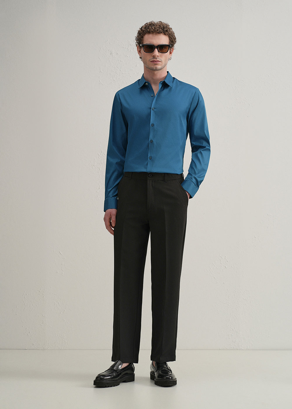 Teal Blue Plain Stitchless Placket Shirt