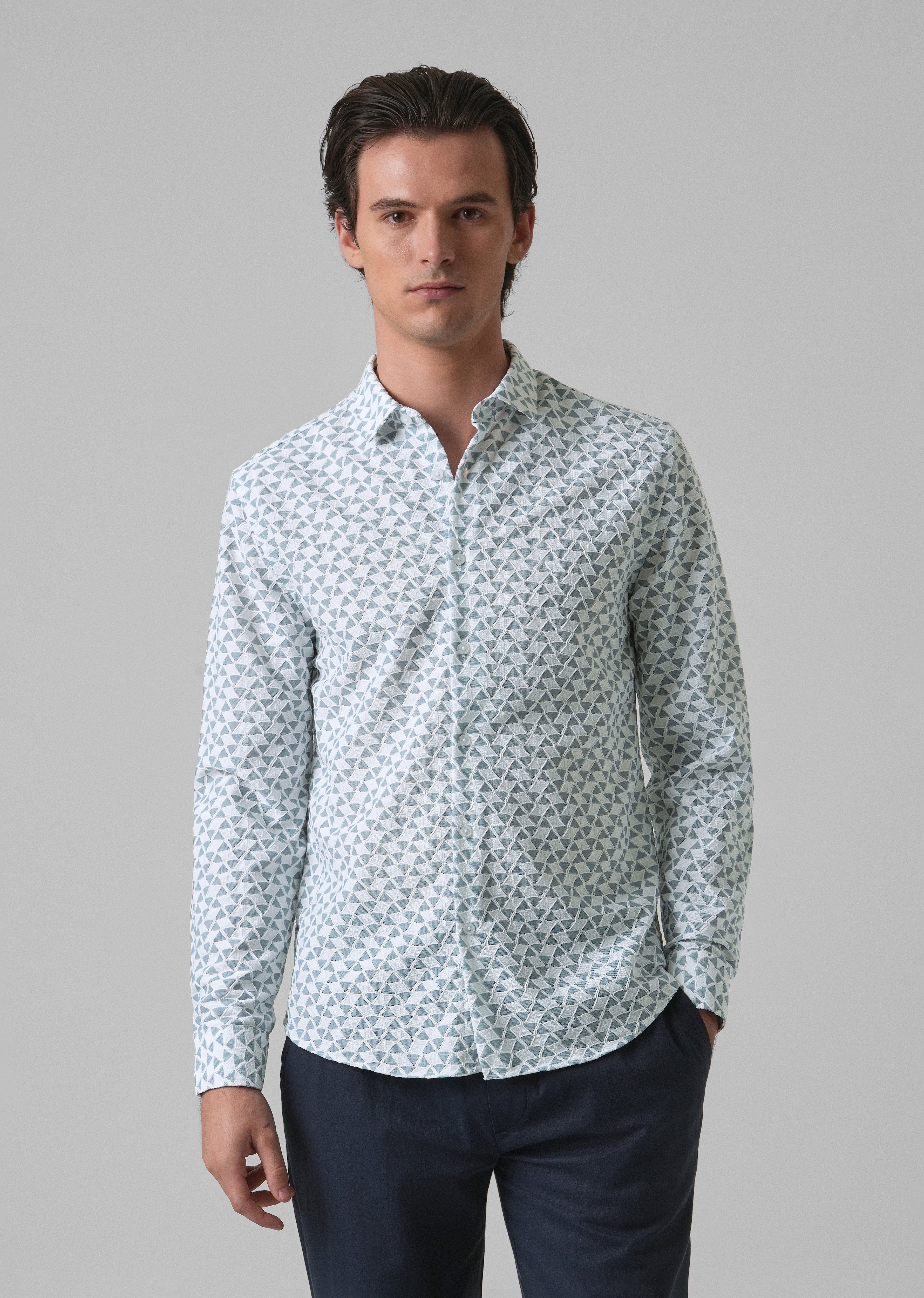 Teal Blue Self Pattern Shirt
