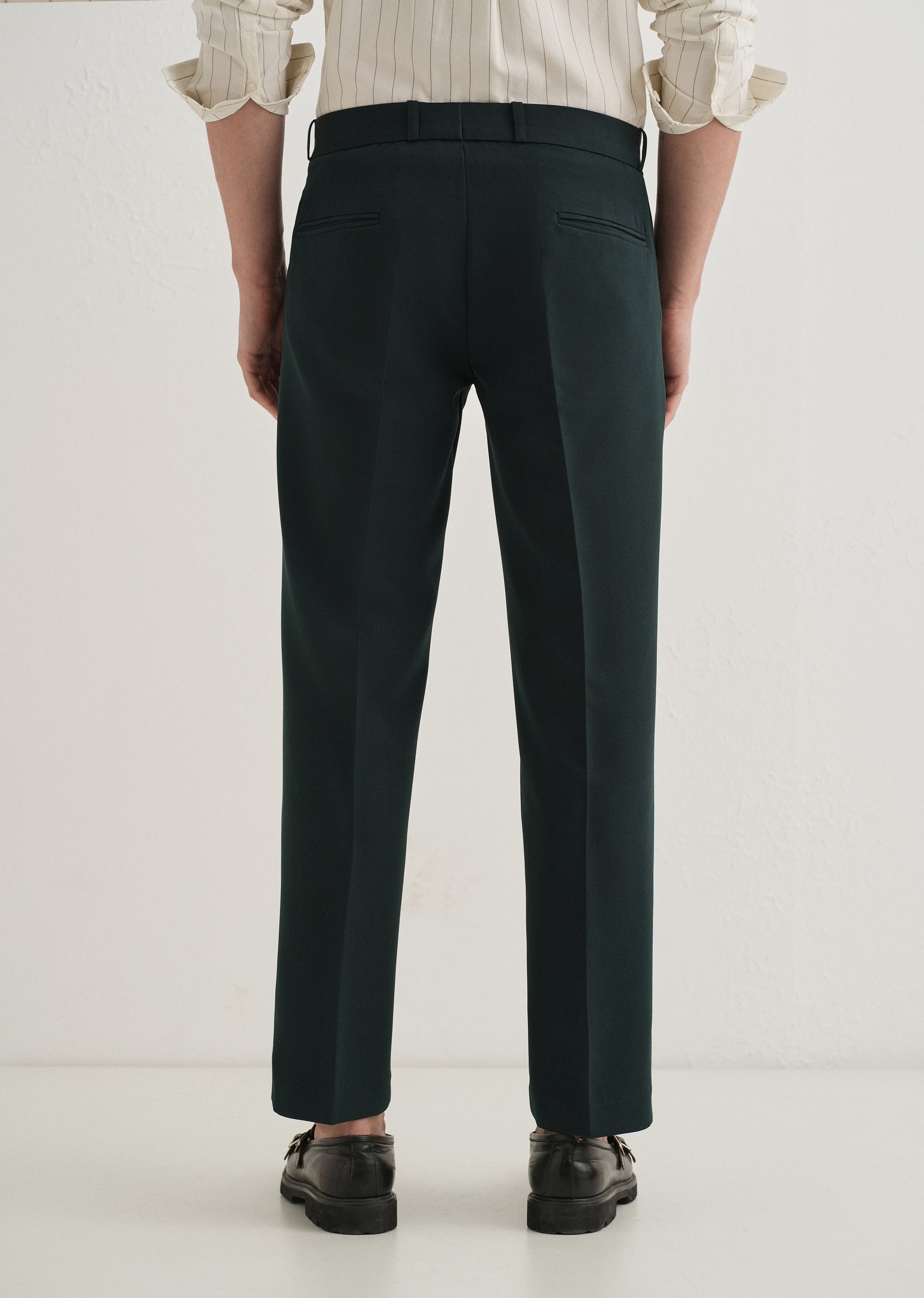 Teal Green Button-Tab Pleat Trouser