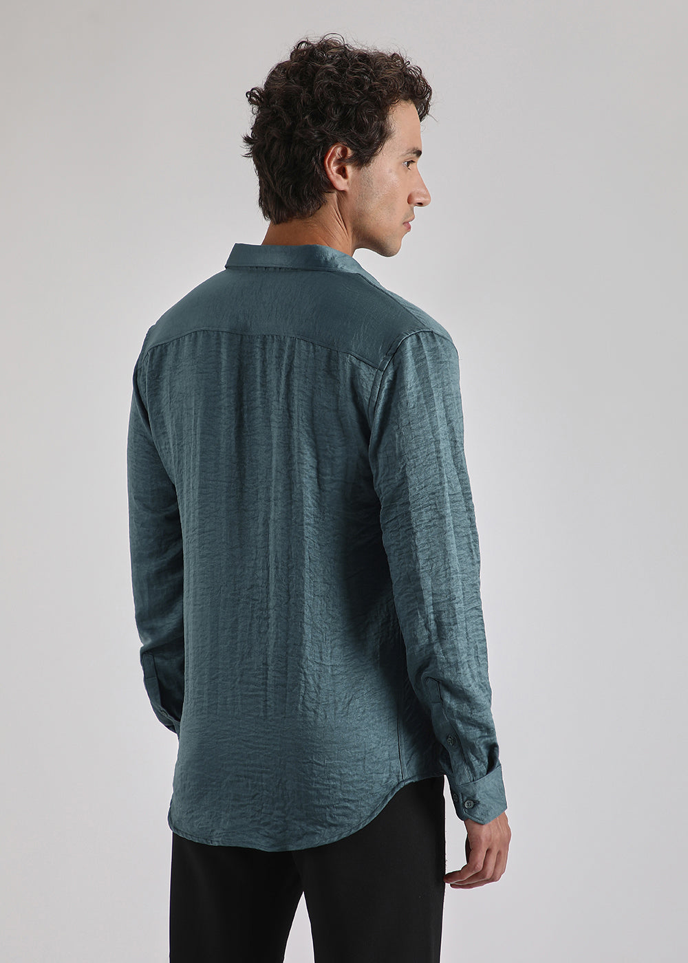 Teal Green Crushed Satin Shirt