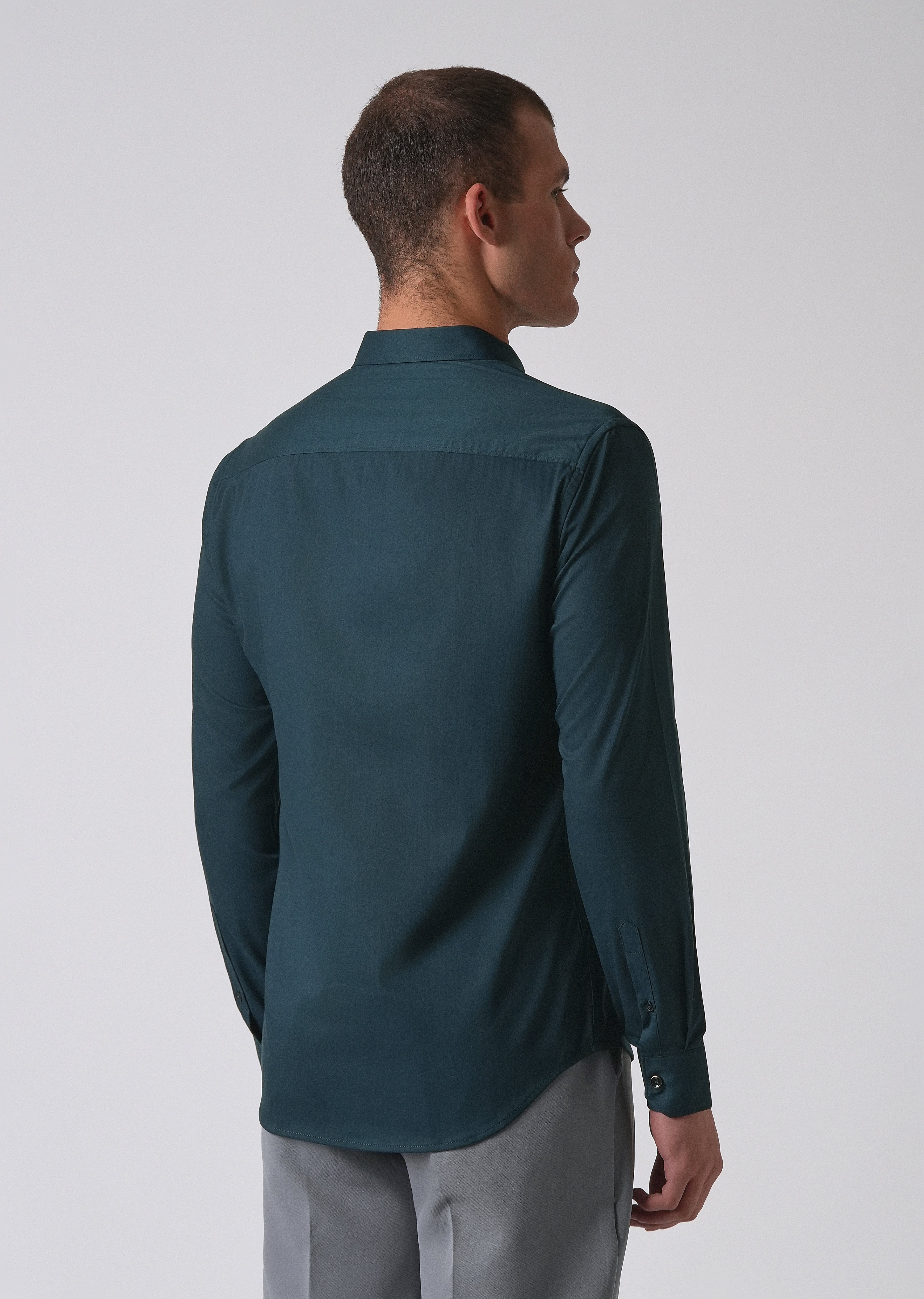 Teal Green Cotton Stretch Plain Shirt