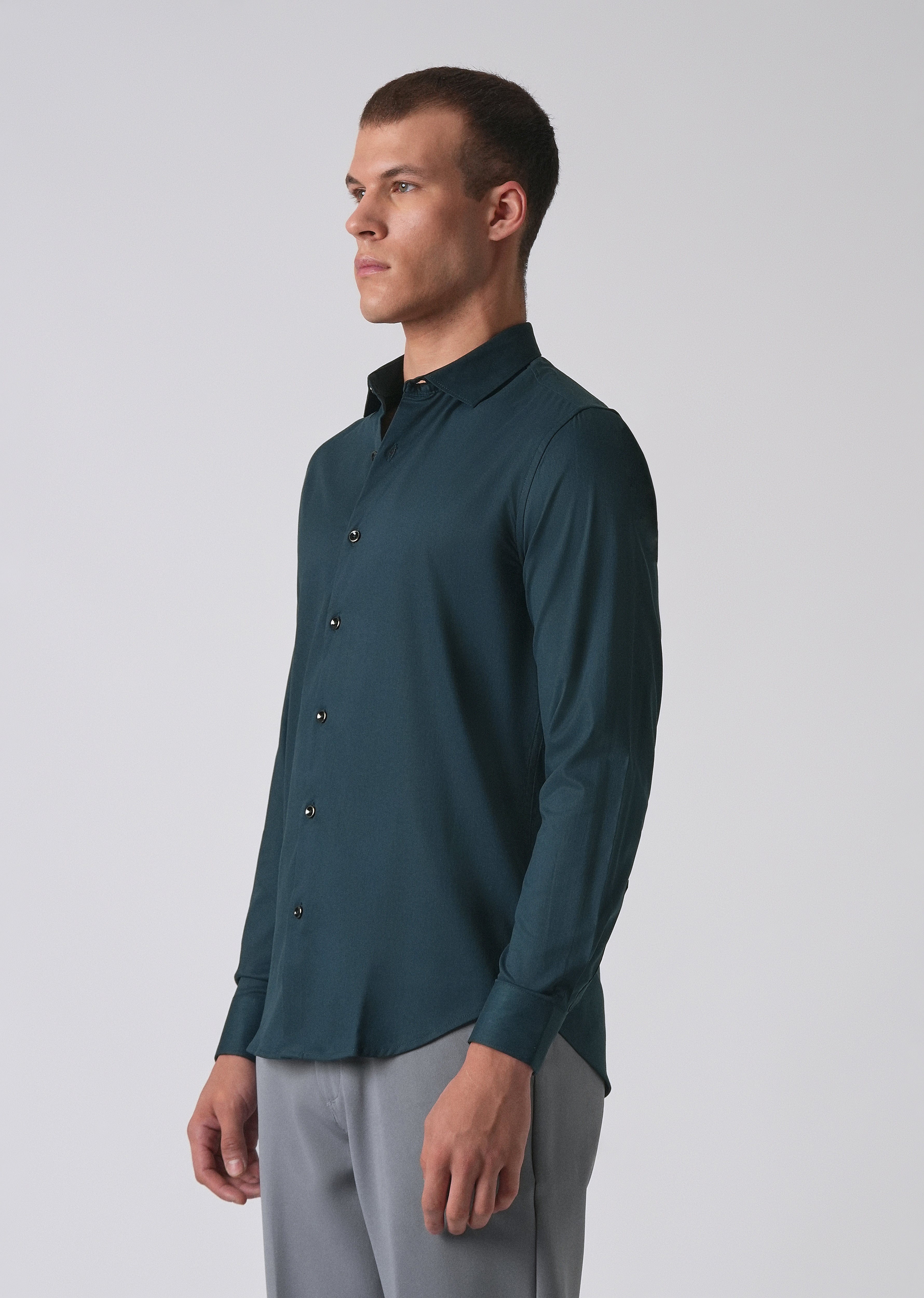 Teal Green Cotton Stretch Plain Shirt