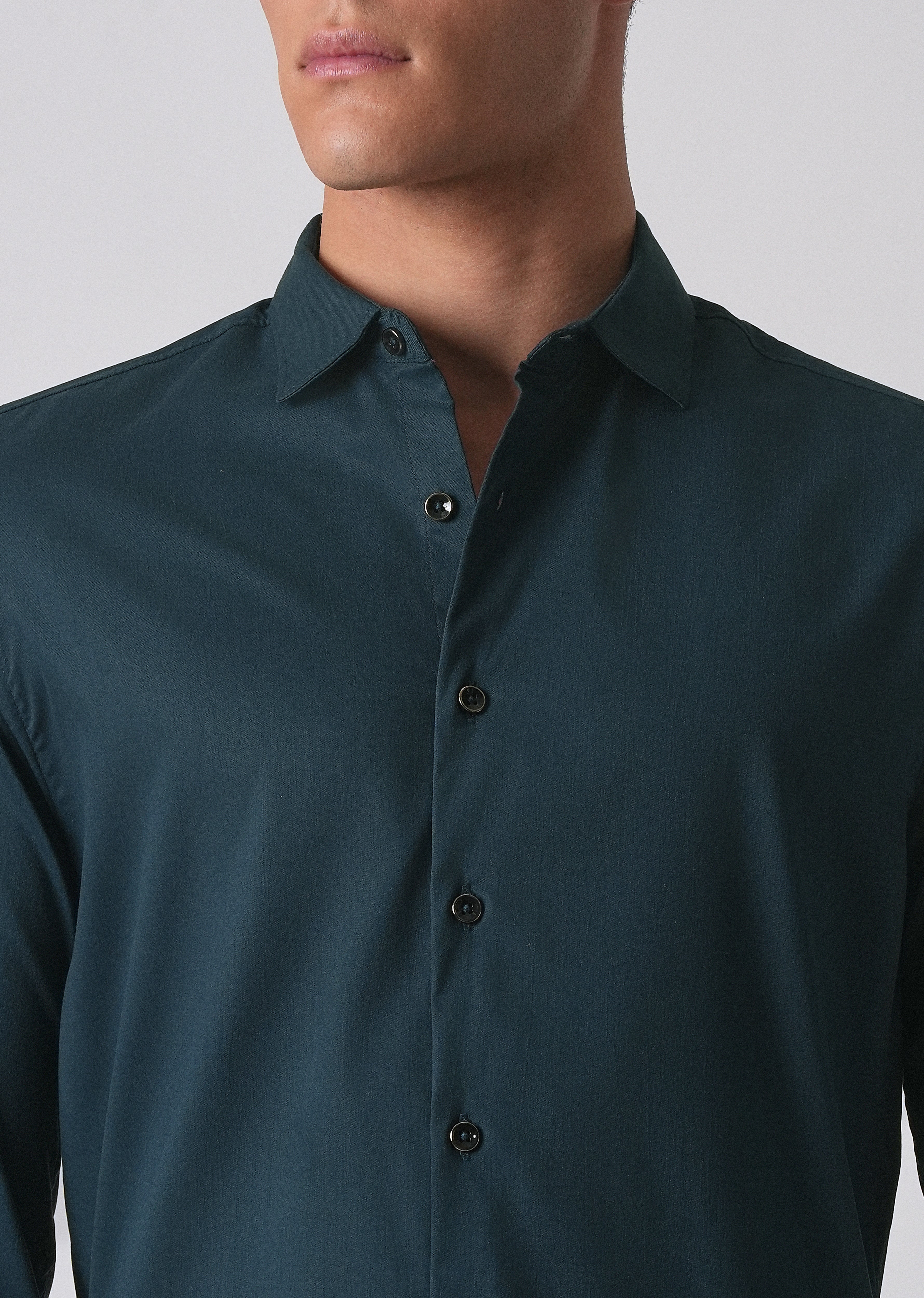 Teal Green Cotton Stretch Plain Shirt