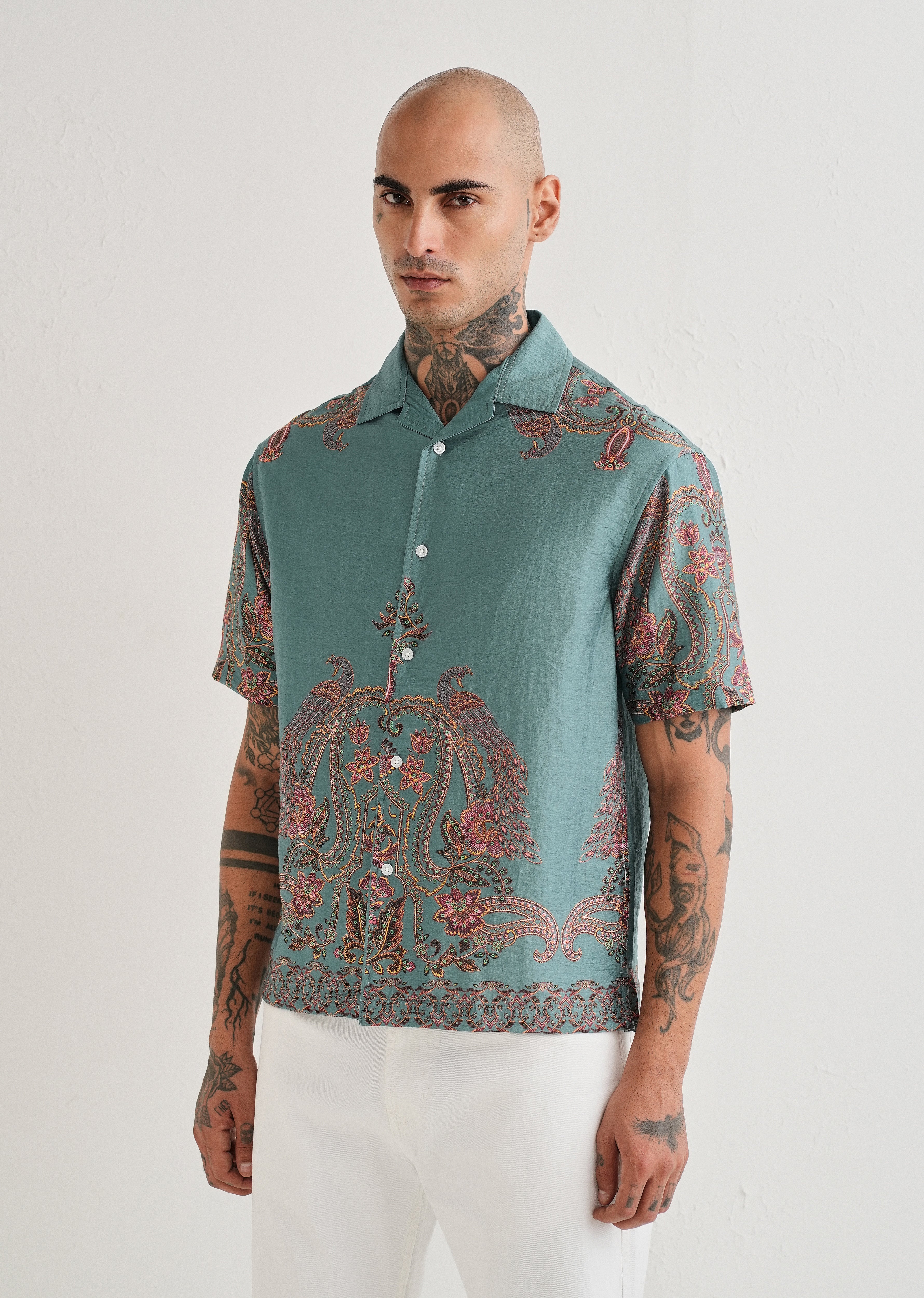 Teal Ornate Paisley Printed Shirt