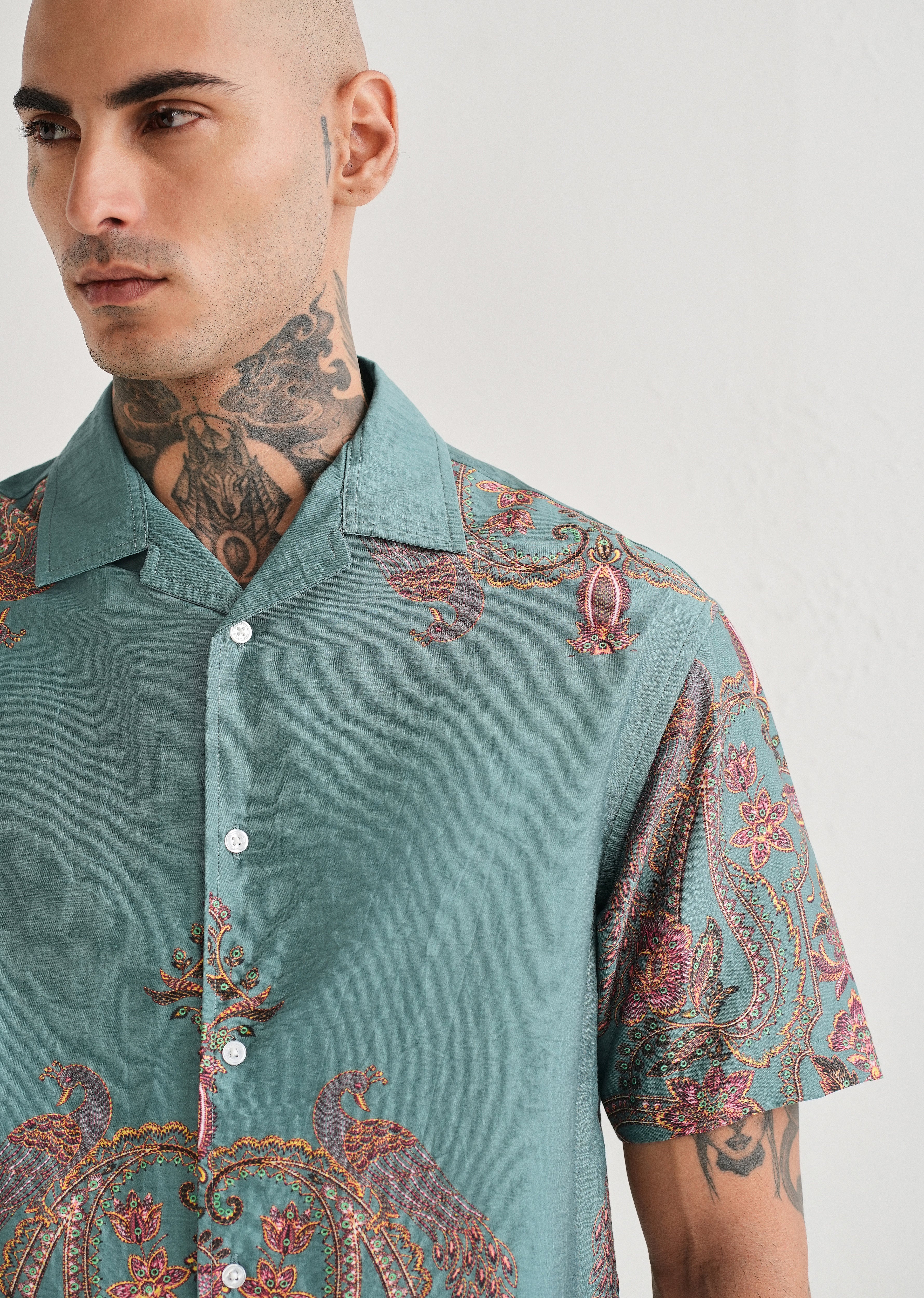 Teal Ornate Paisley Printed Shirt