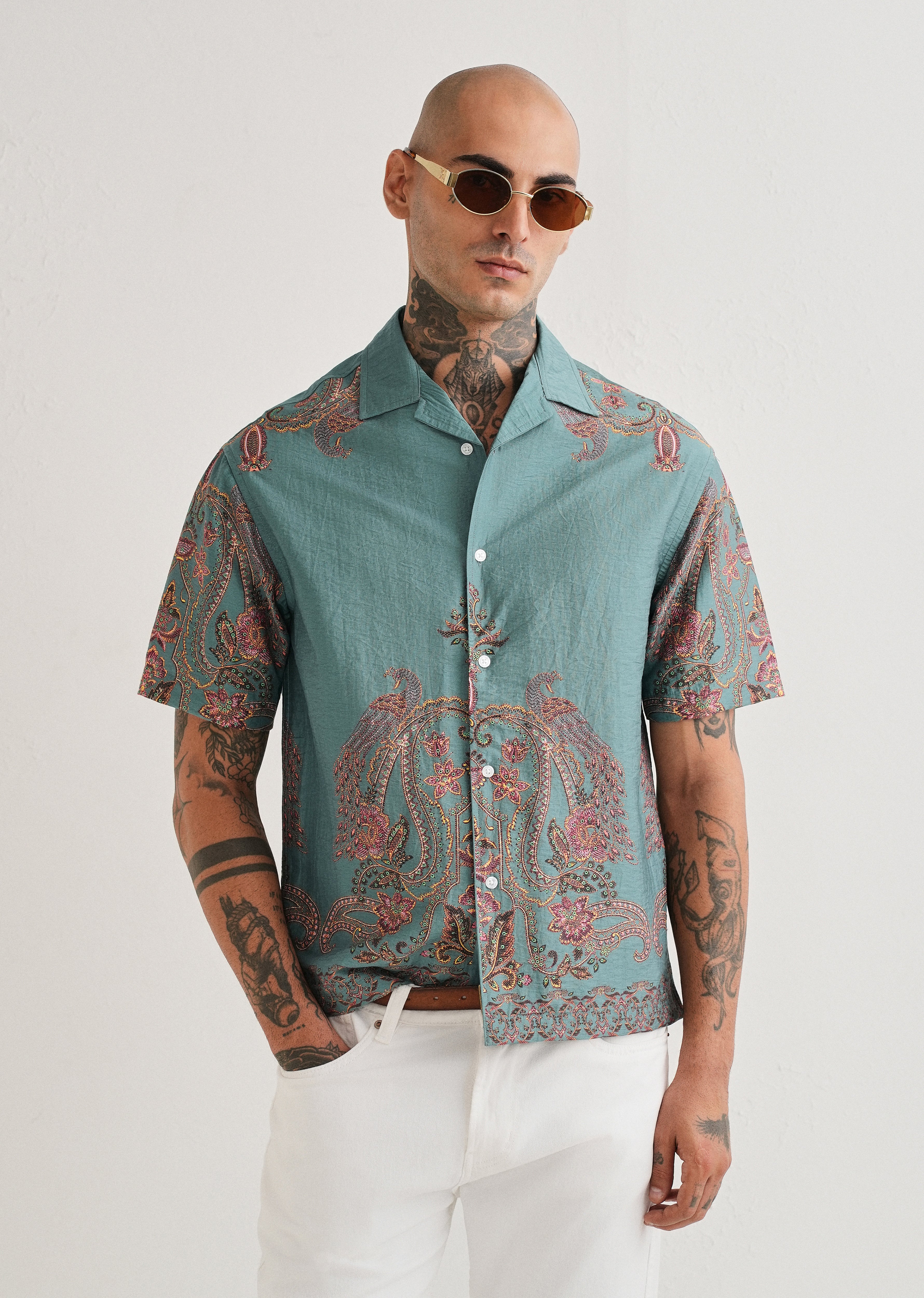Teal Ornate Paisley Printed Shirt