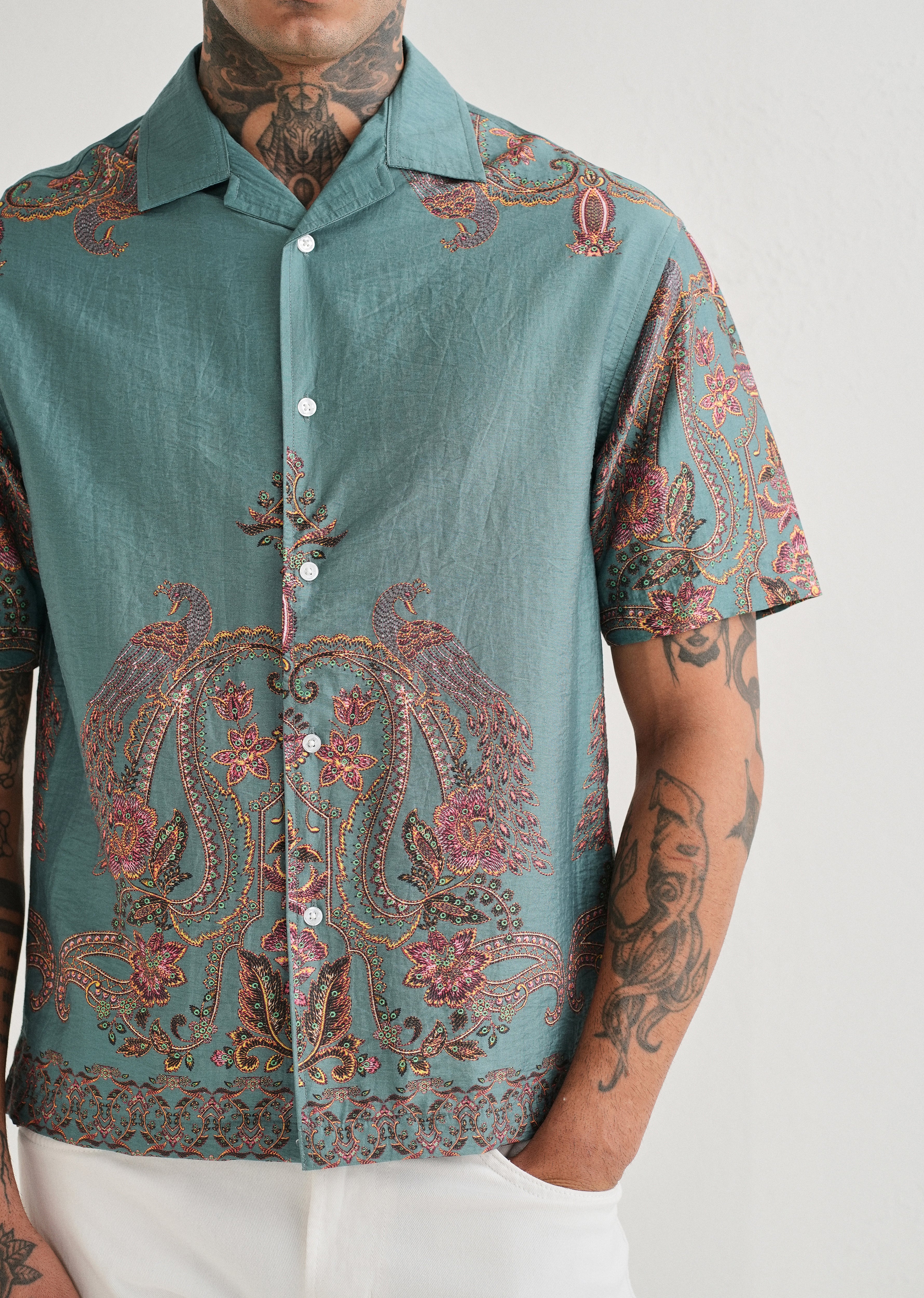 Teal Ornate Paisley Printed Shirt