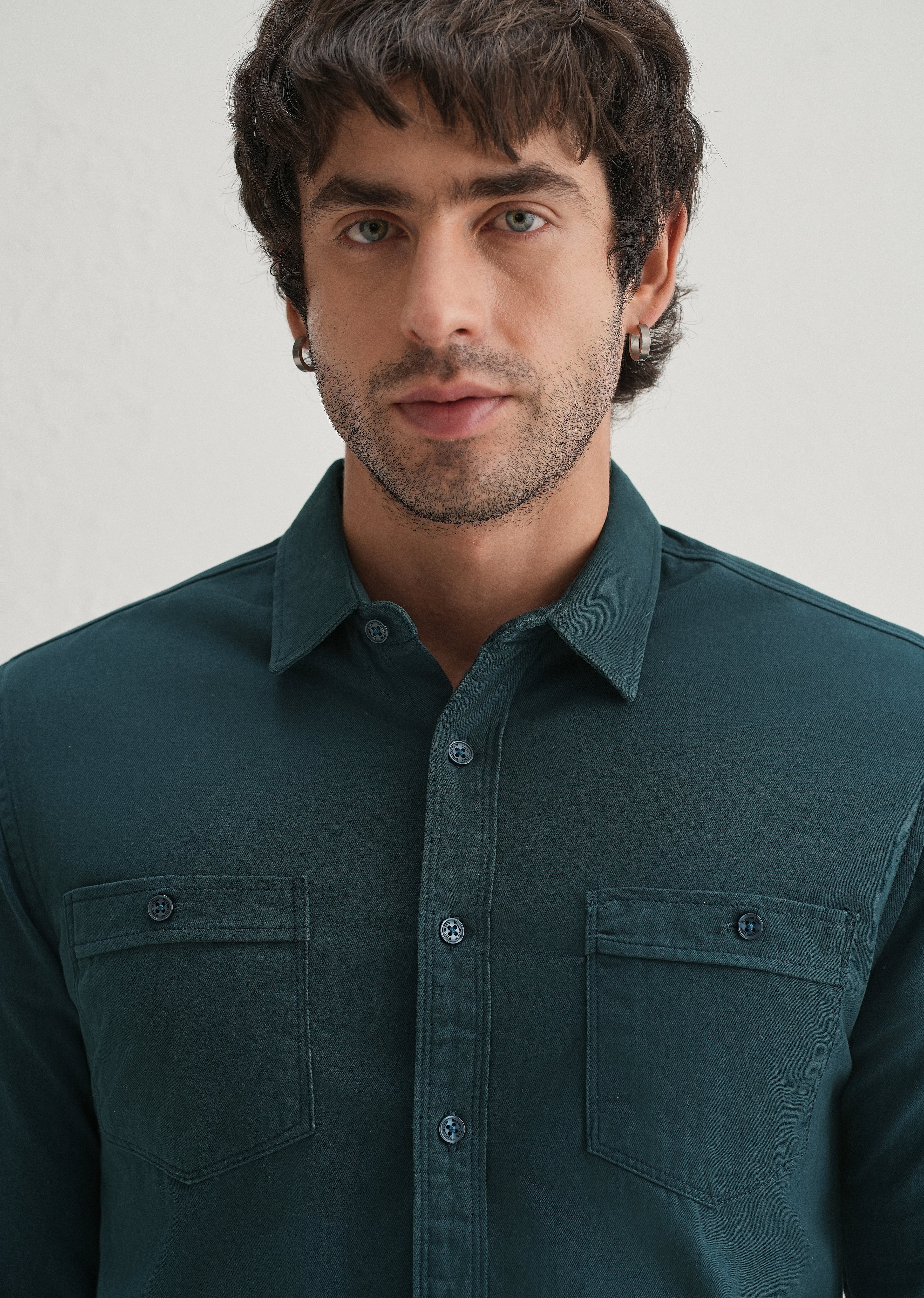 Teal Plain Double Pocket Shirt