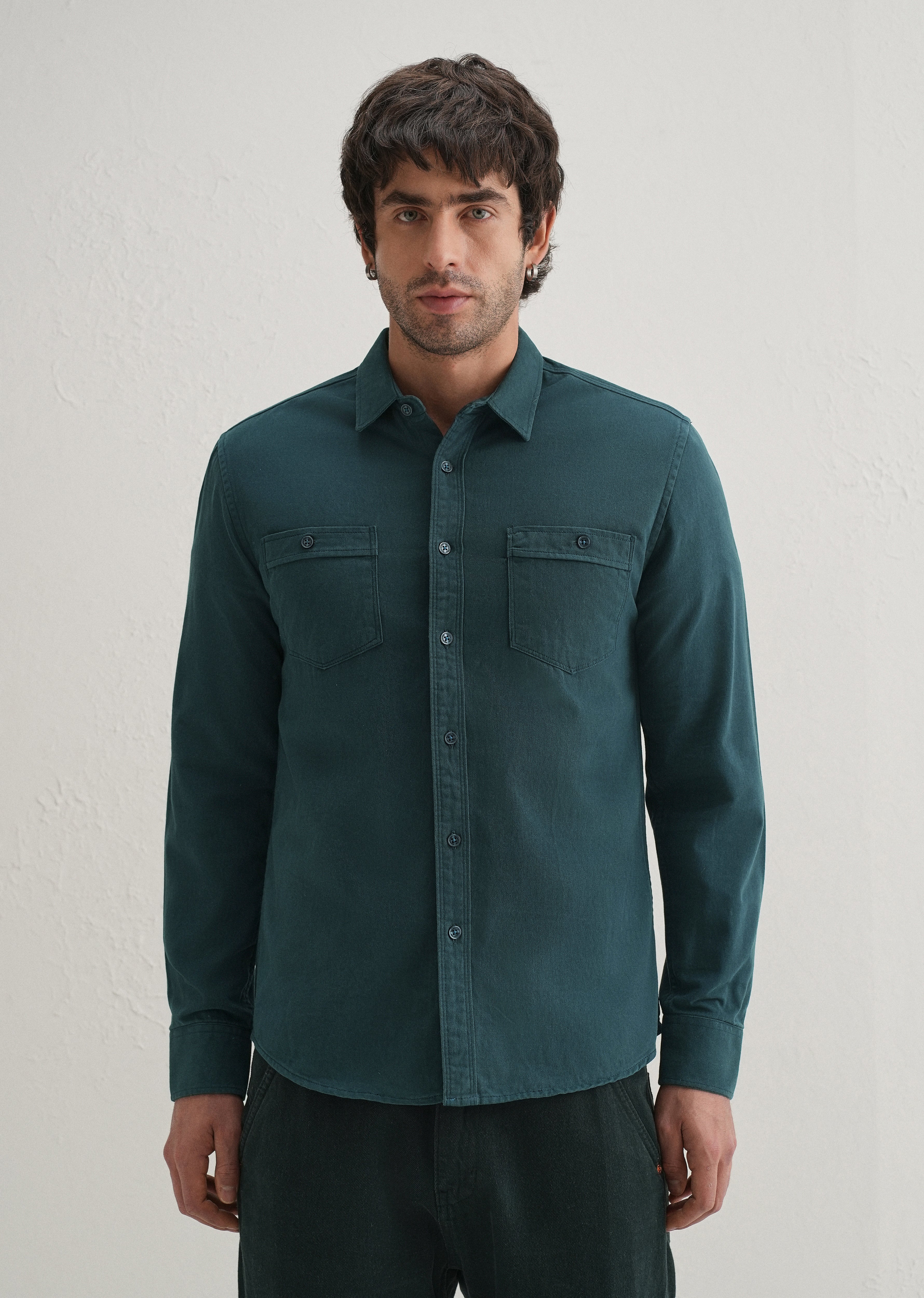 Teal Plain Double Pocket Shirt