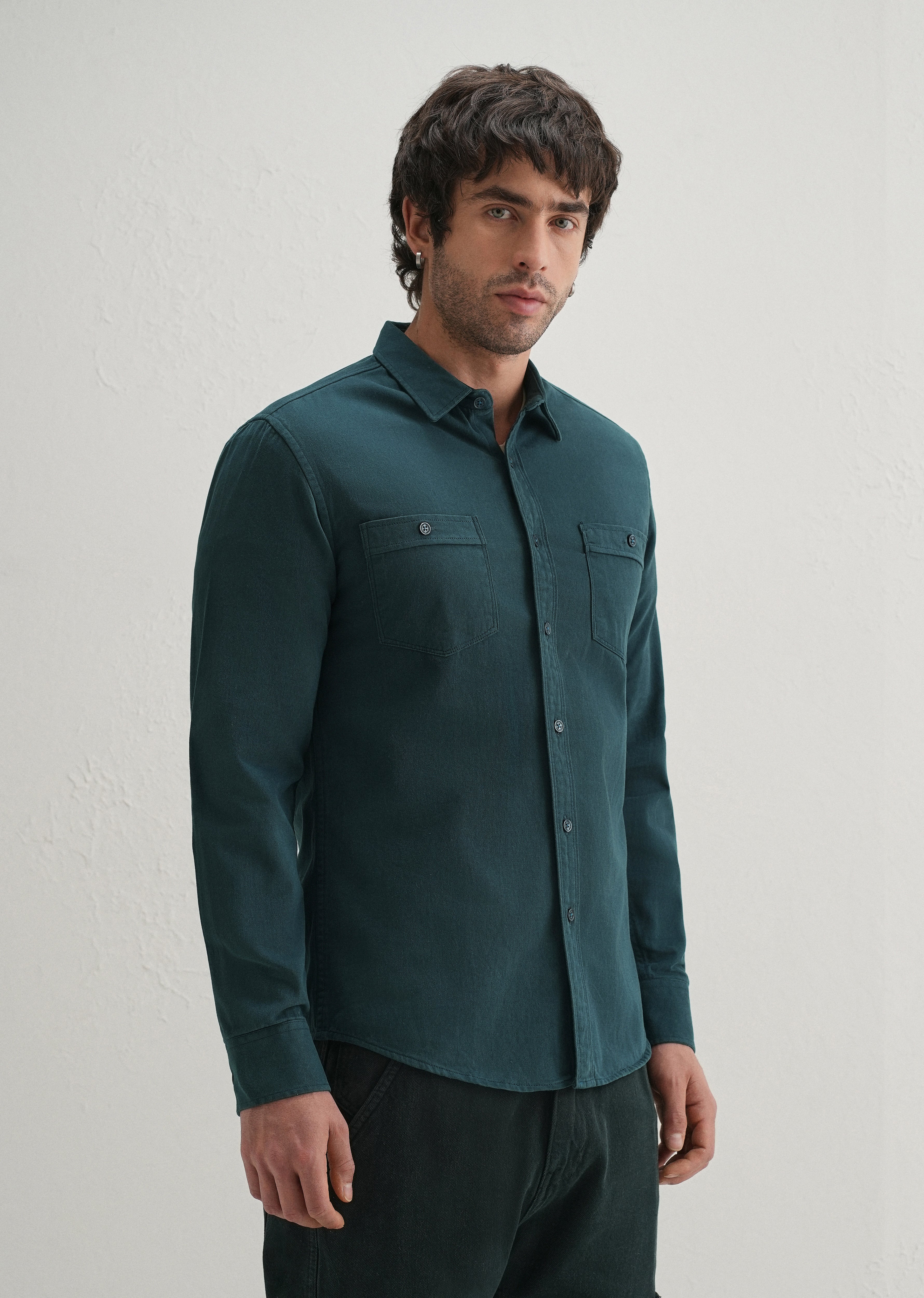 Teal Plain Double Pocket Shirt