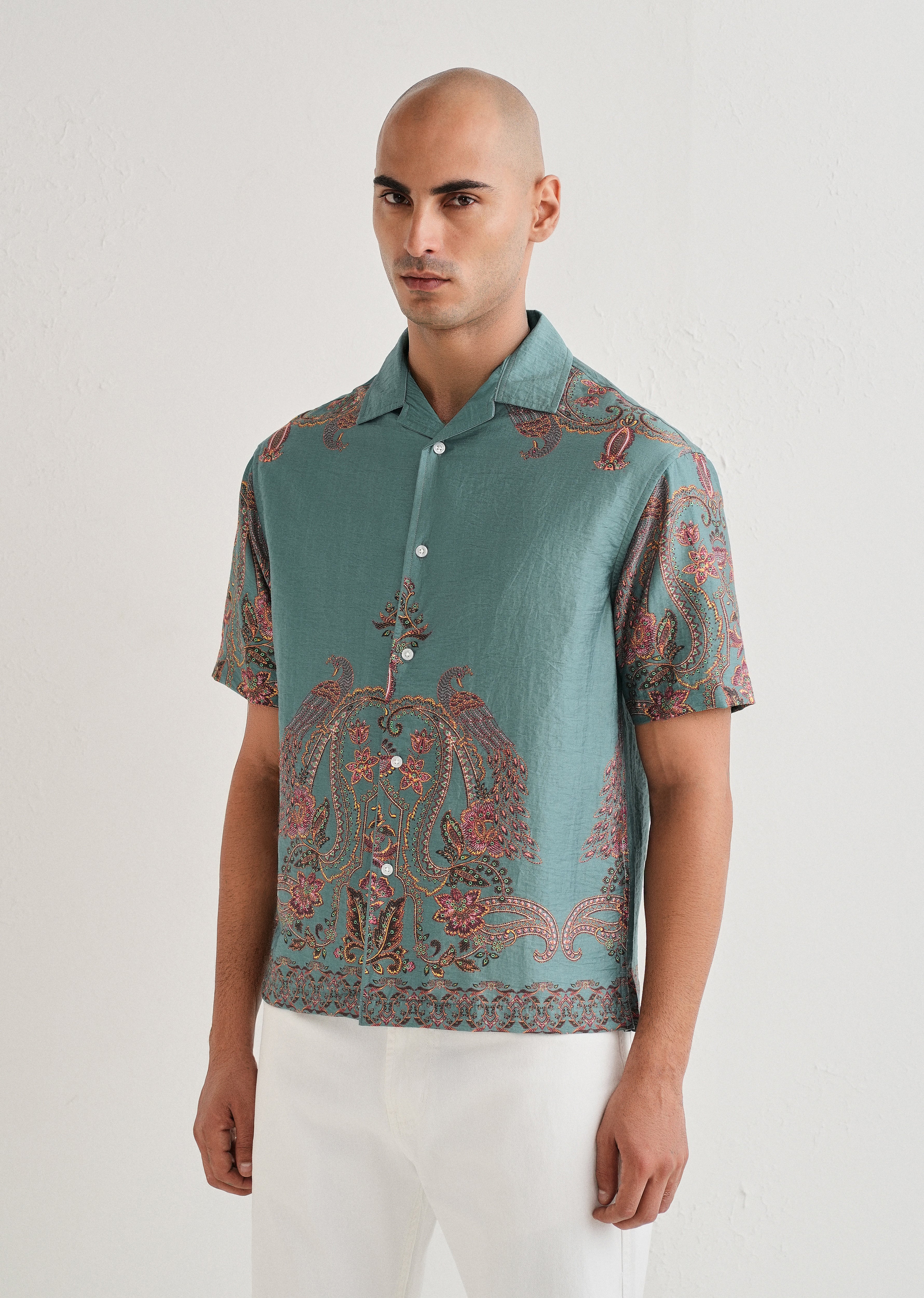 Teal Ornate Paisley Printed Shirt