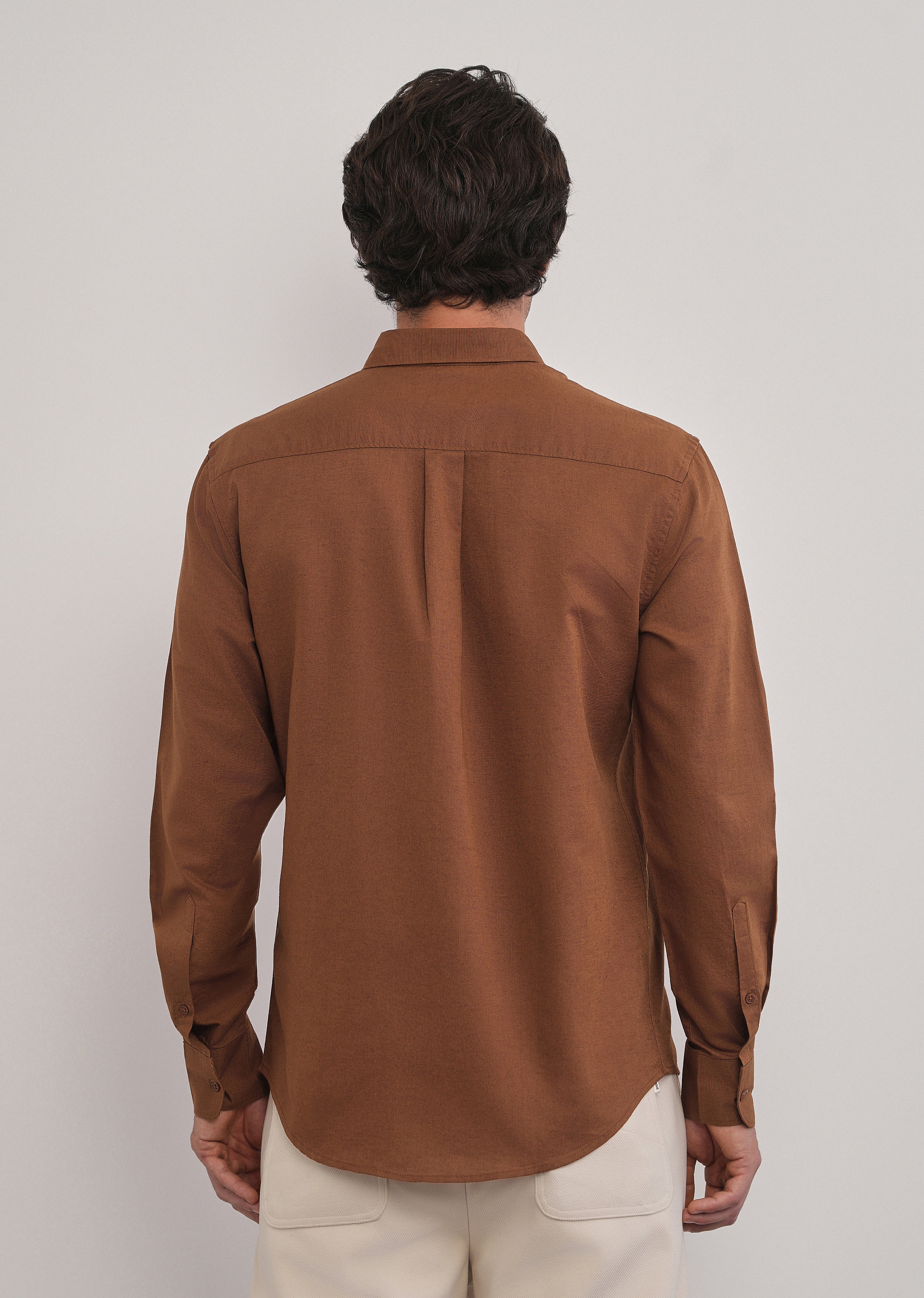 Terracotta Brown Cotton Linen Plain Shirt