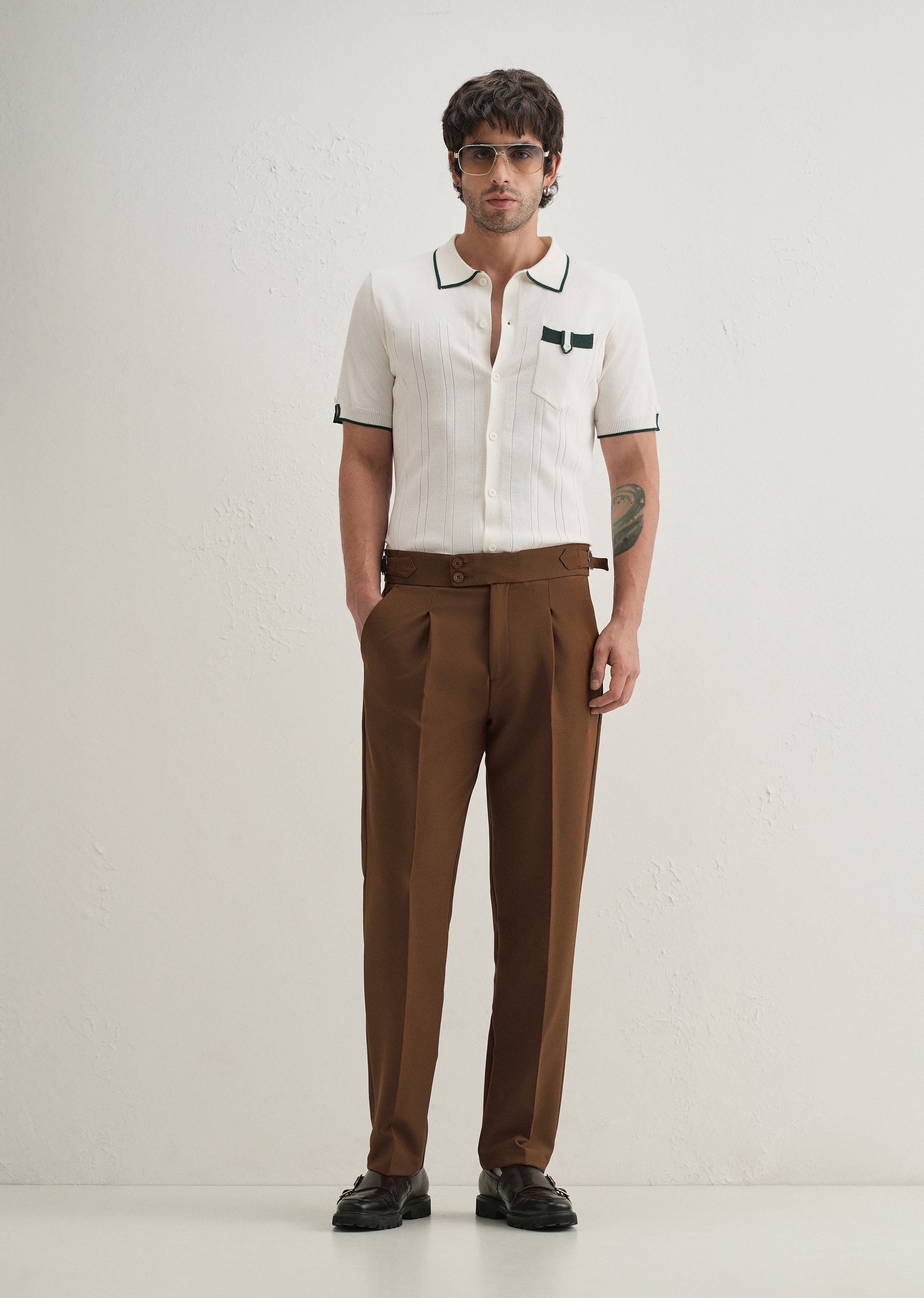 Terracotta Brown Pleated Gurkha Pant