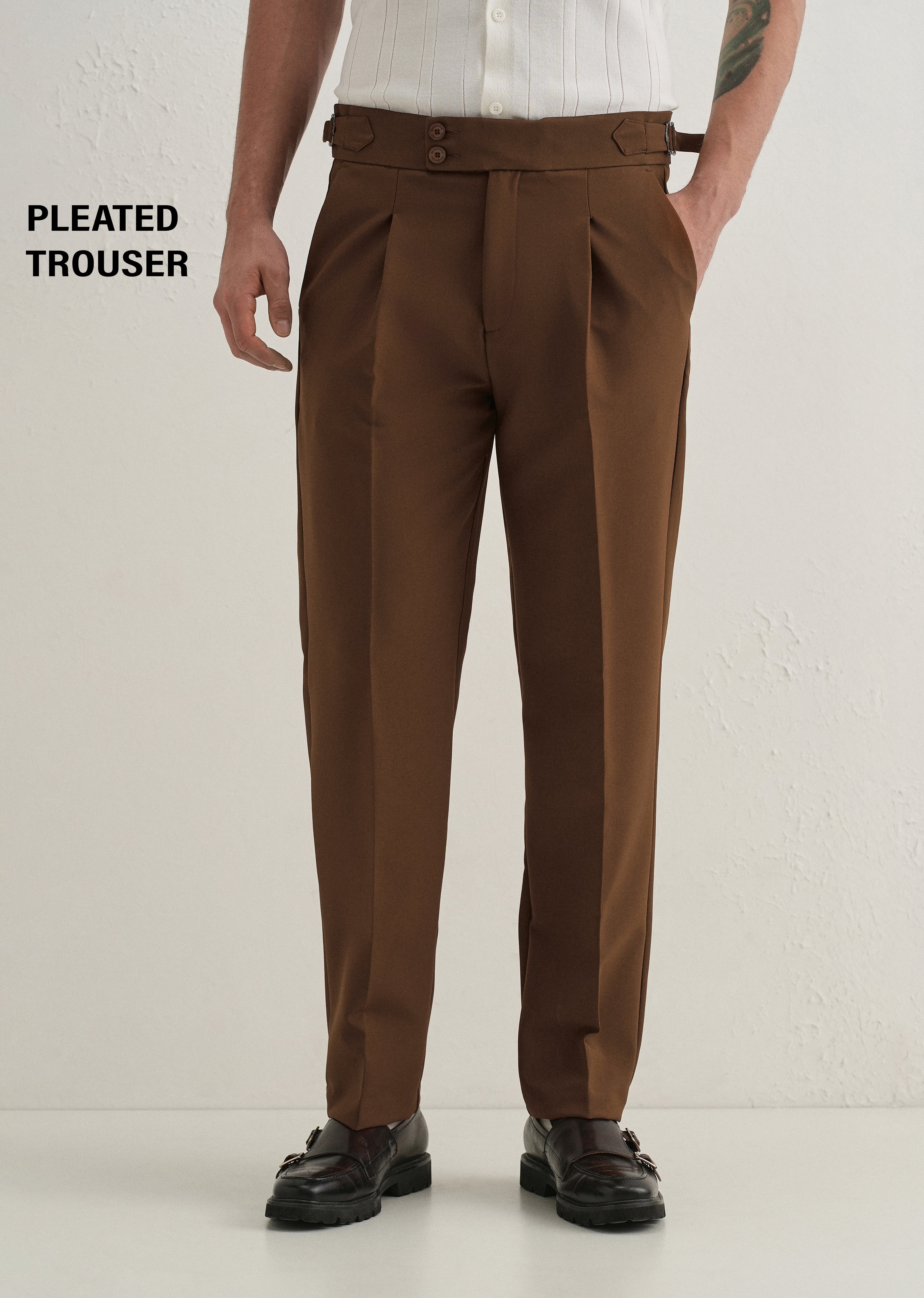 Terracotta Brown Pleated Gurkha Pant
