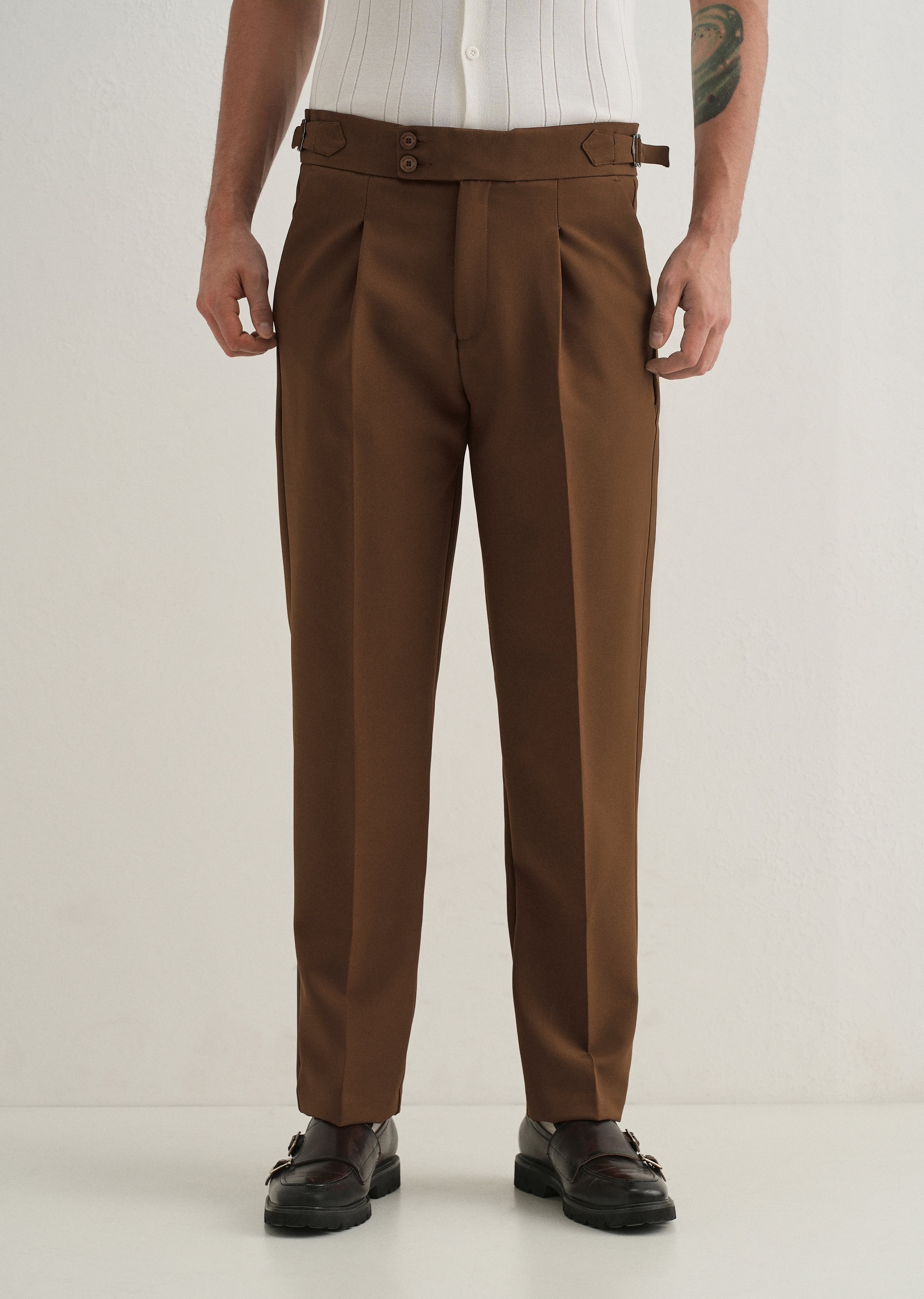 Terracotta Brown Pleated Gurkha Pant