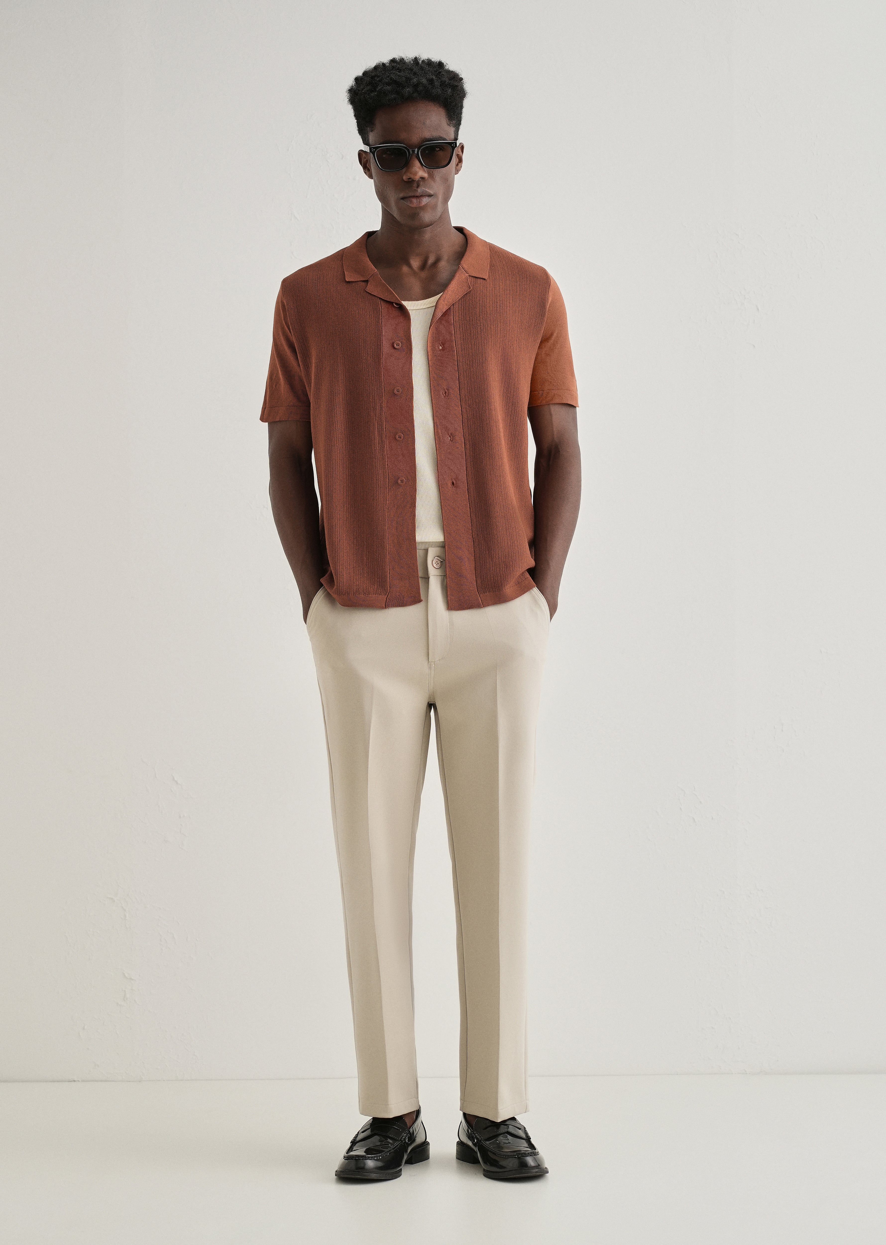 Terracotta Cuban Collar Knitted Shirt