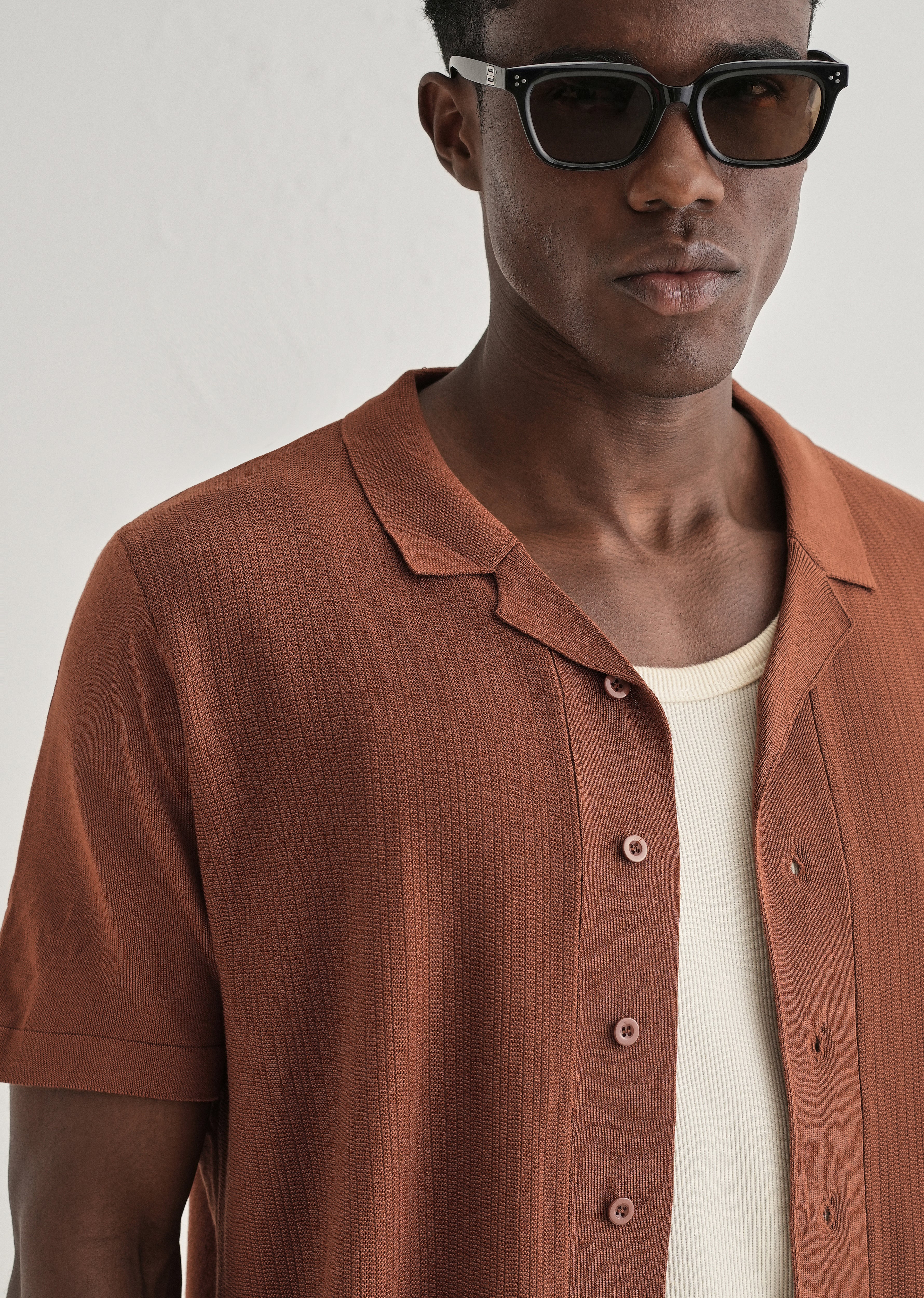 Terracotta Cuban Collar Knitted Shirt