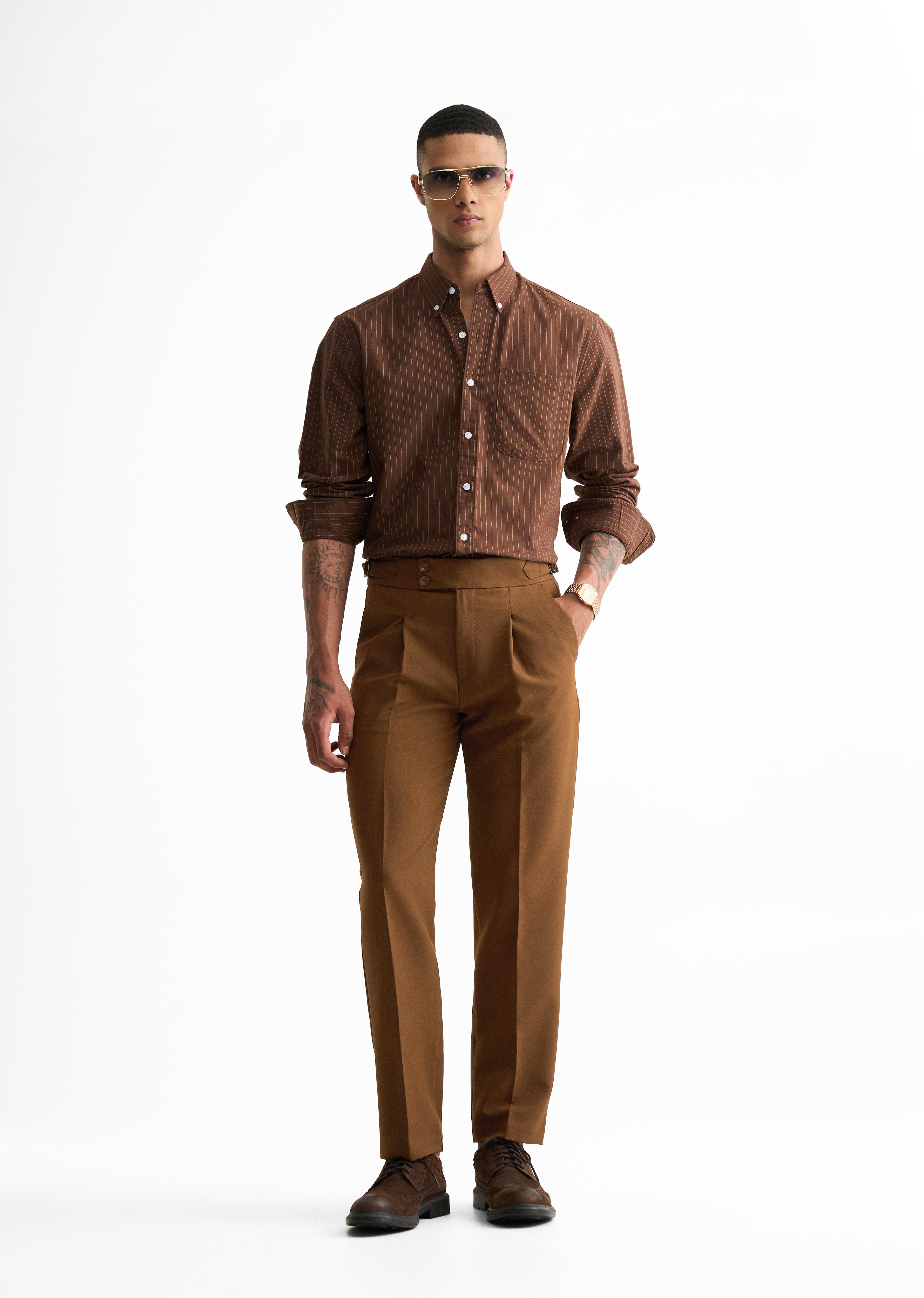 Terracotta Brown Pleated Gurkha Pant