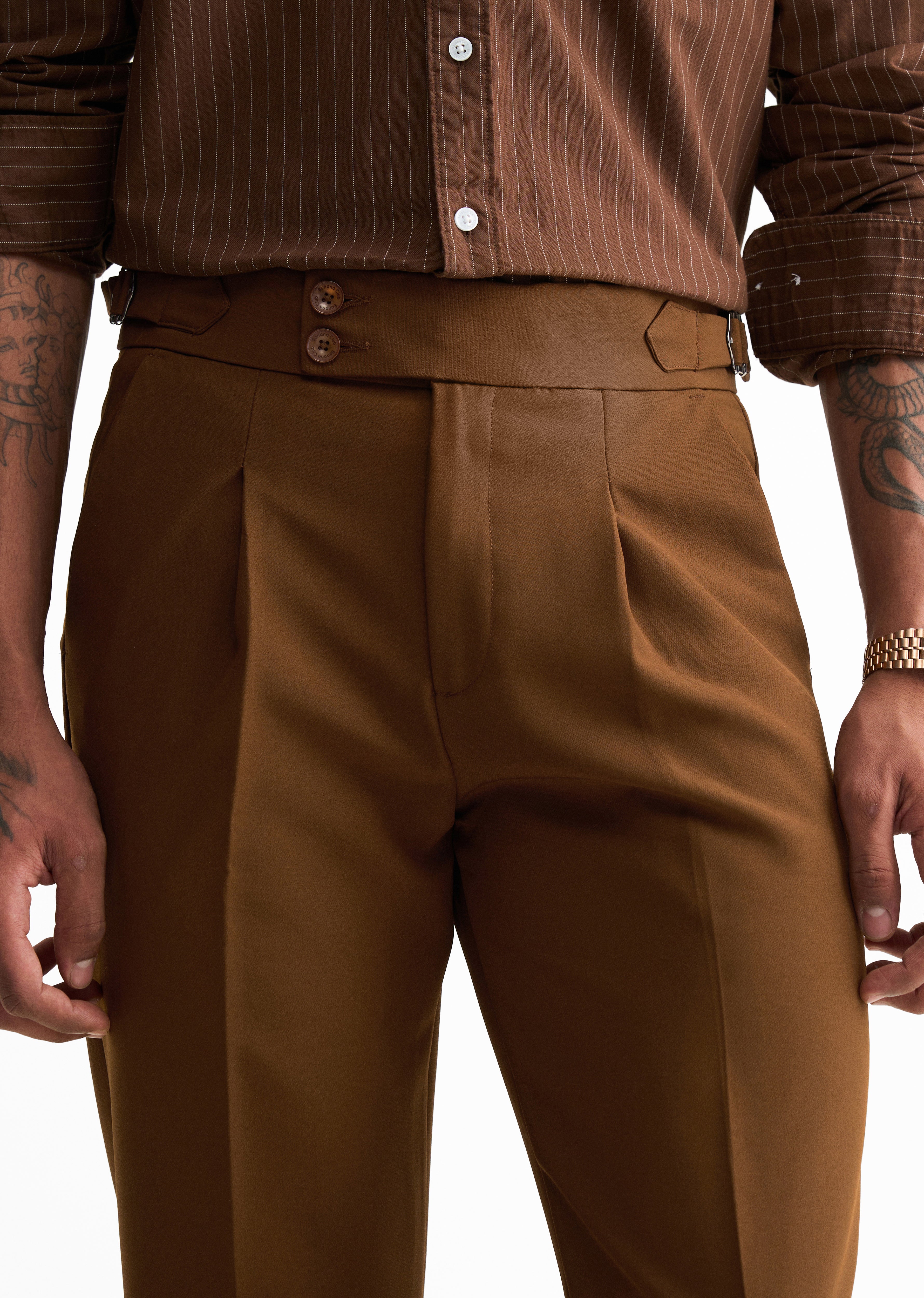 Terracotta Brown Pleated Gurkha Pant