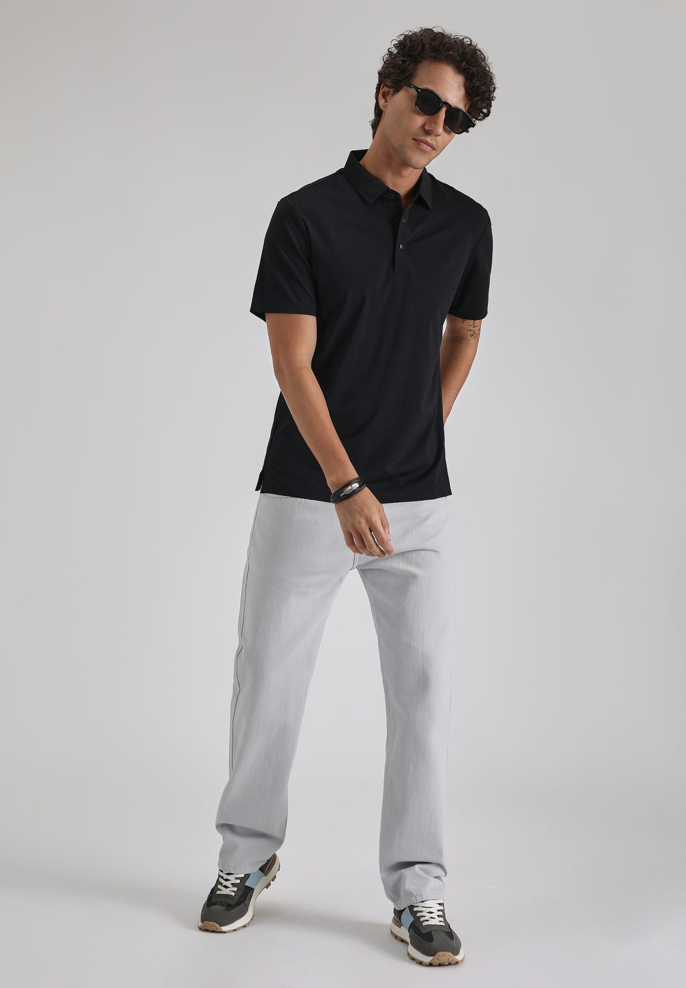 Textured Black Stitchless Polo T-shirt