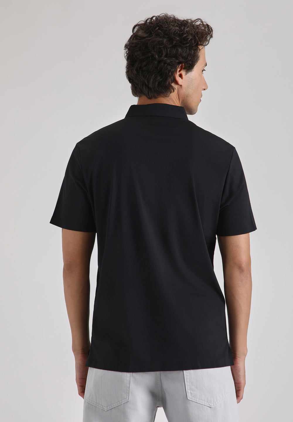 Textured Black Stitchless Polo T-shirt
