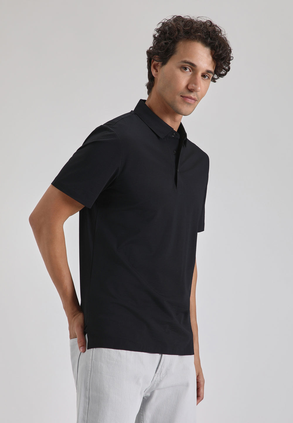 Textured Black Stitchless Polo T-shirt