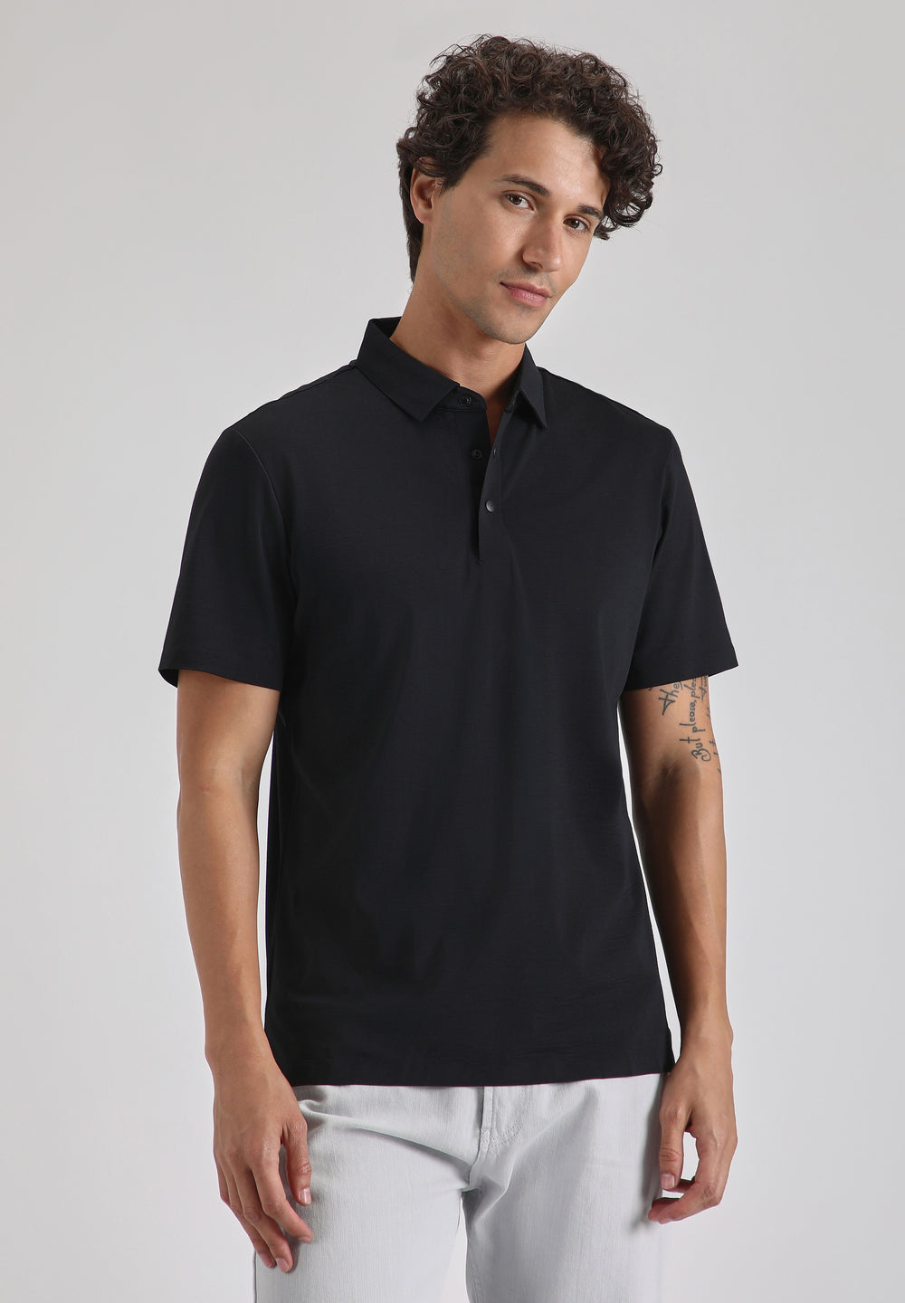Textured Black Stitchless Polo T-shirt