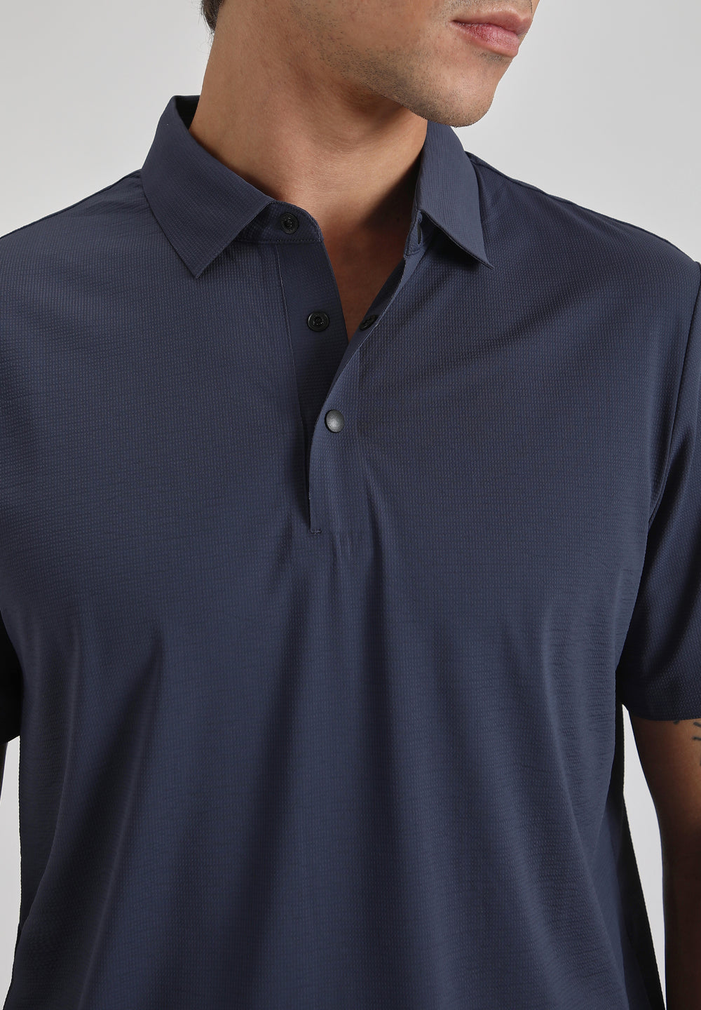 Textured Blue Stitchless Polo T-shirt