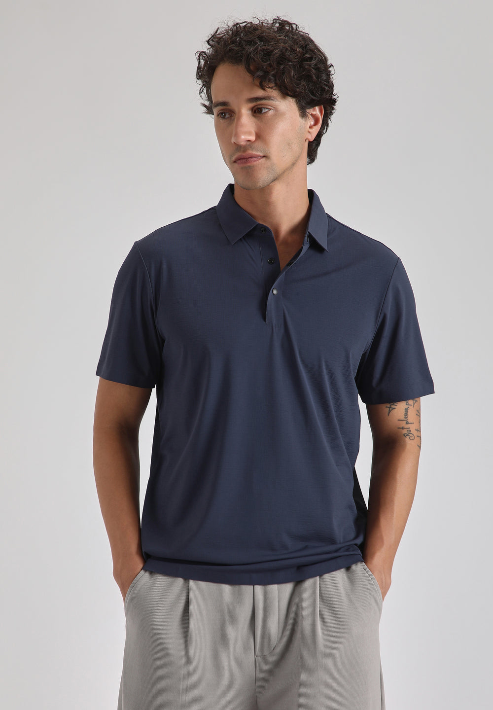 Textured Blue Stitchless Polo T-shirt