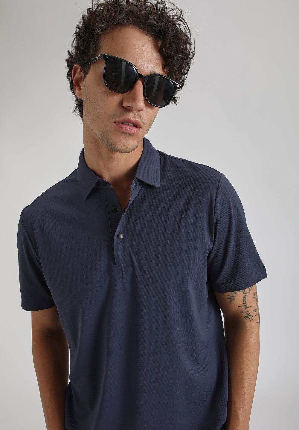 Textured Blue Stitchless Polo T-shirt