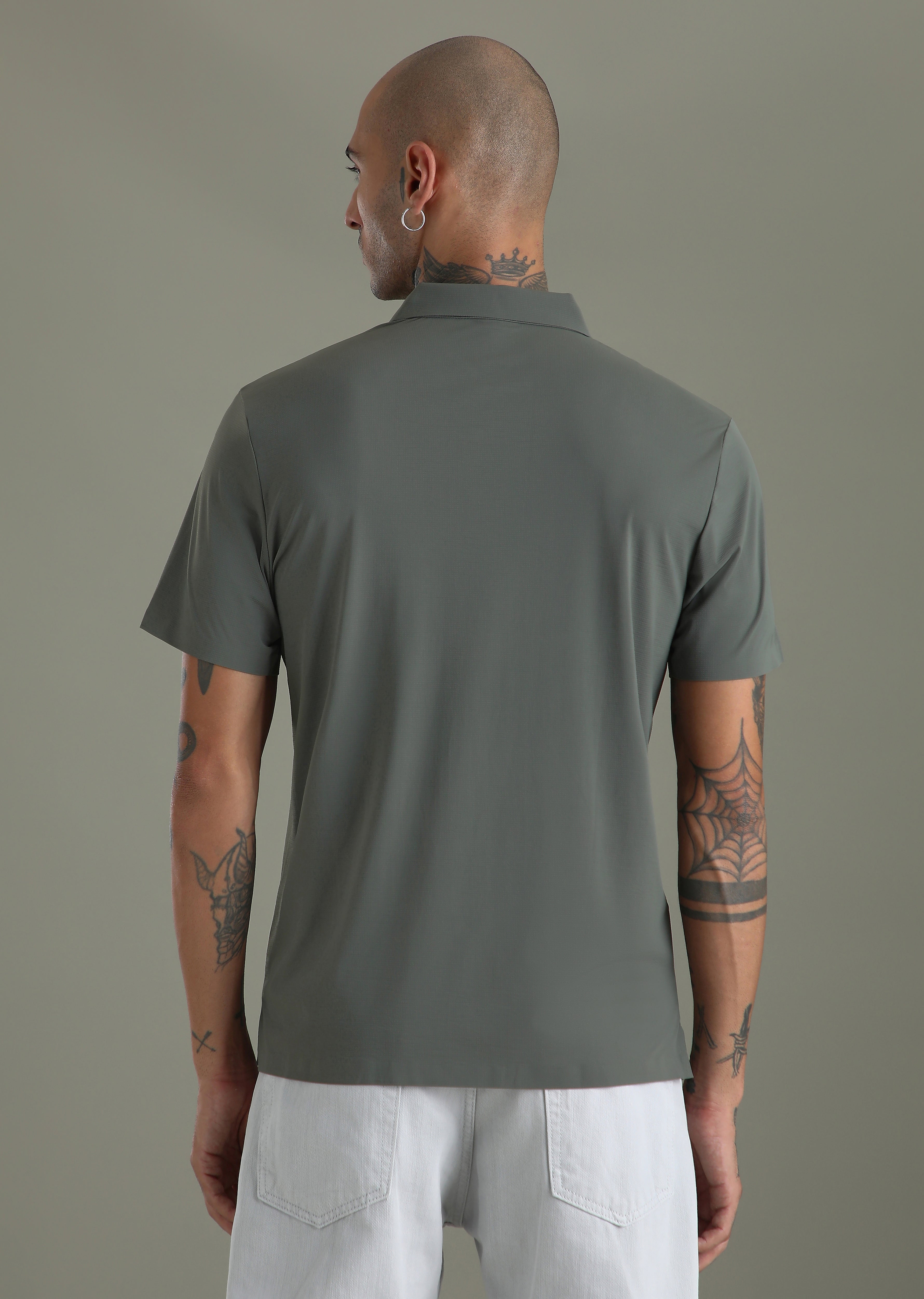 Textured Grey Stitchless Polo T-shirt