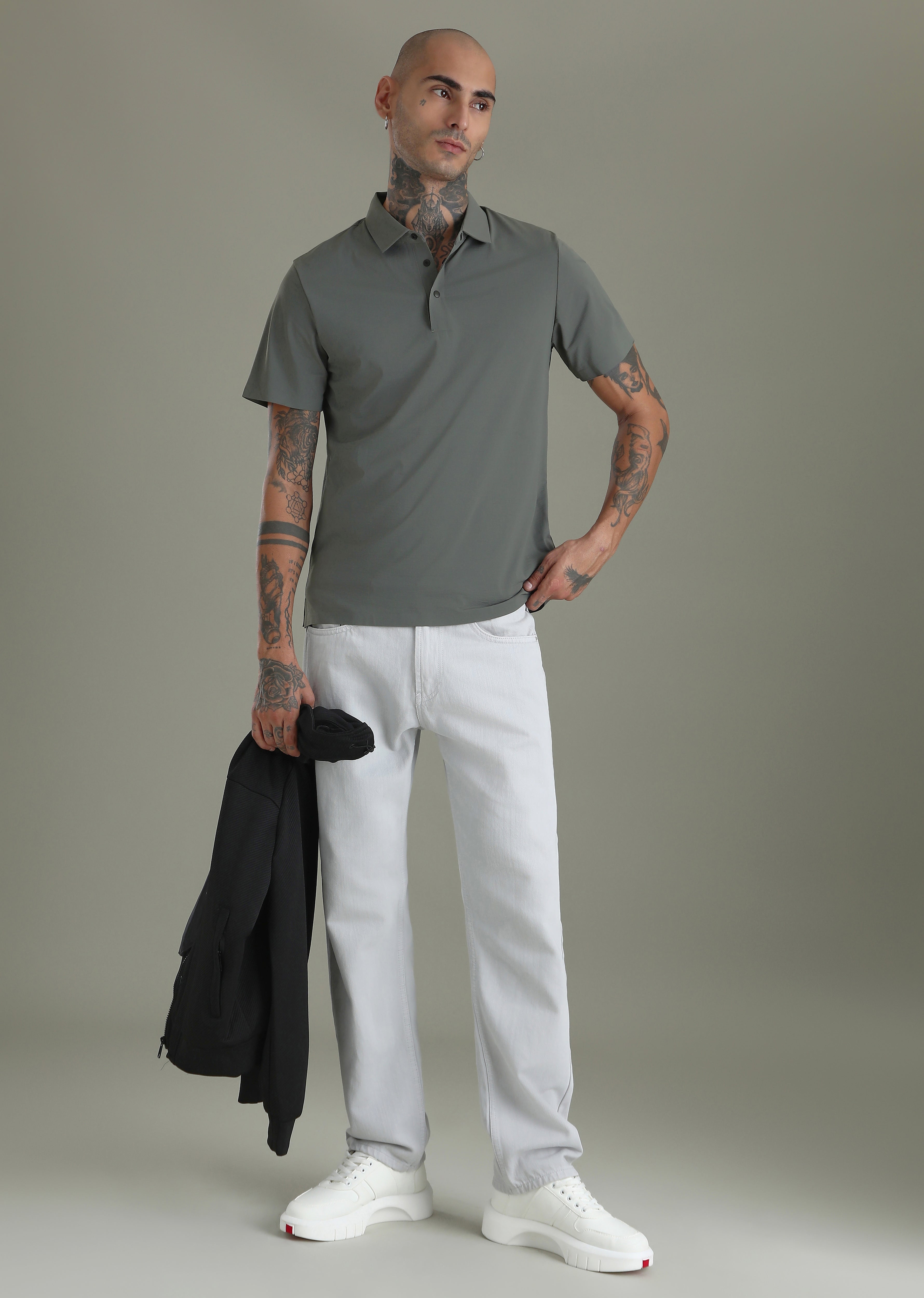Textured Grey Stitchless Polo T-shirt