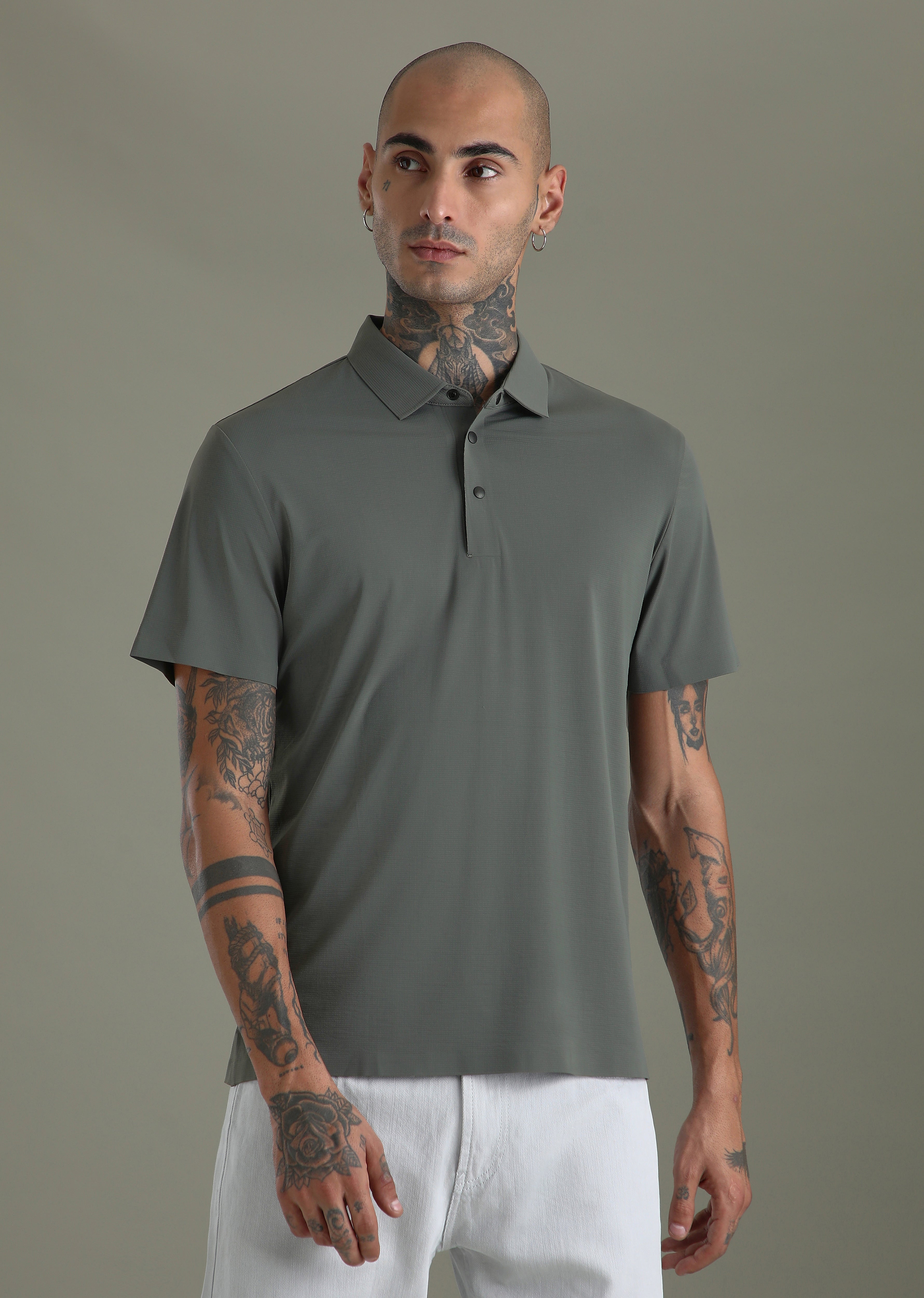 Textured Grey Stitchless Polo T-shirt