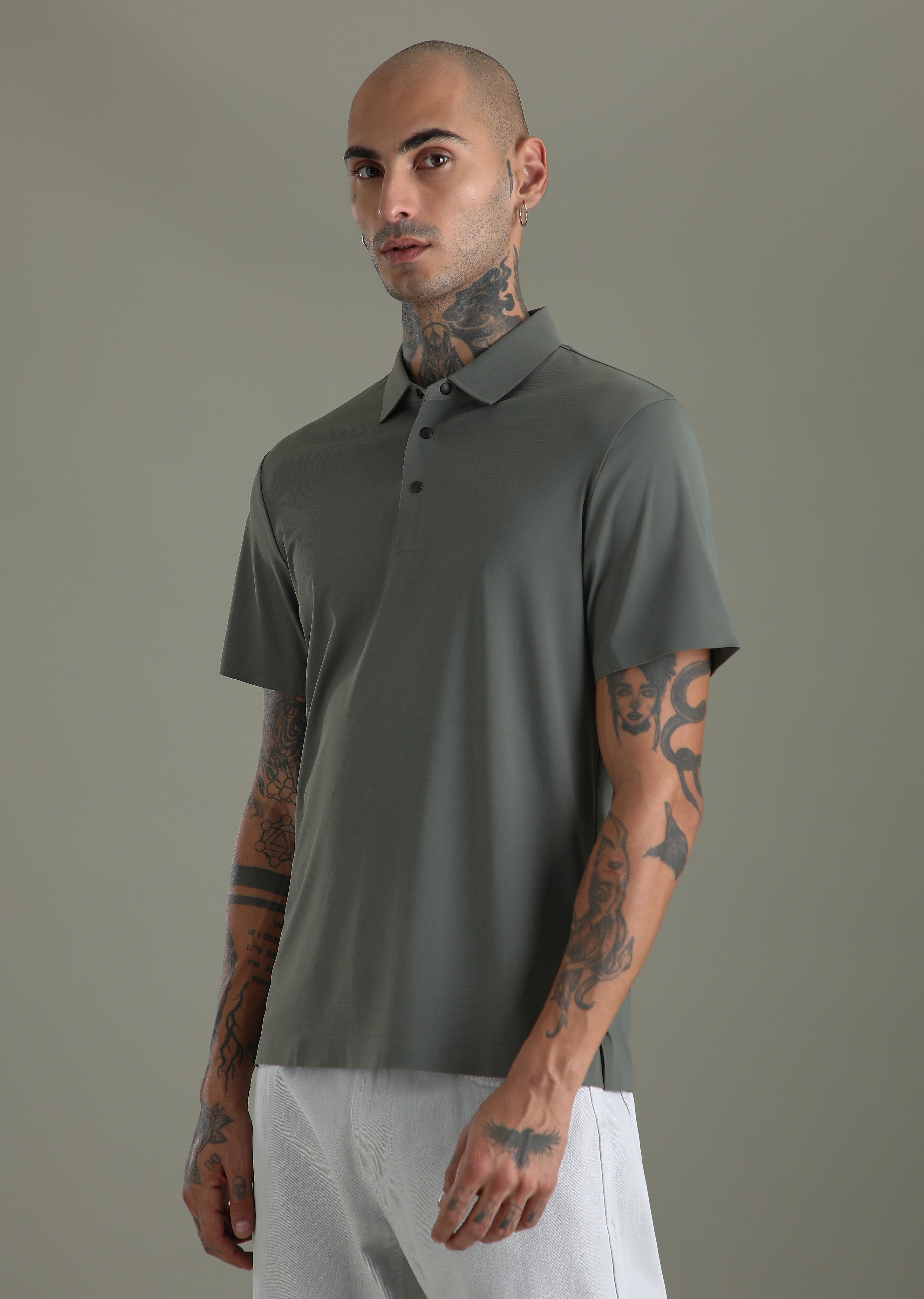 Textured Grey Stitchless Polo T-shirt