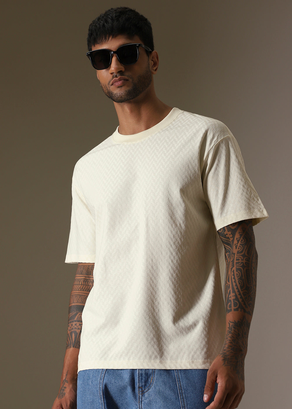 Textured Off White Oversized T-shirt