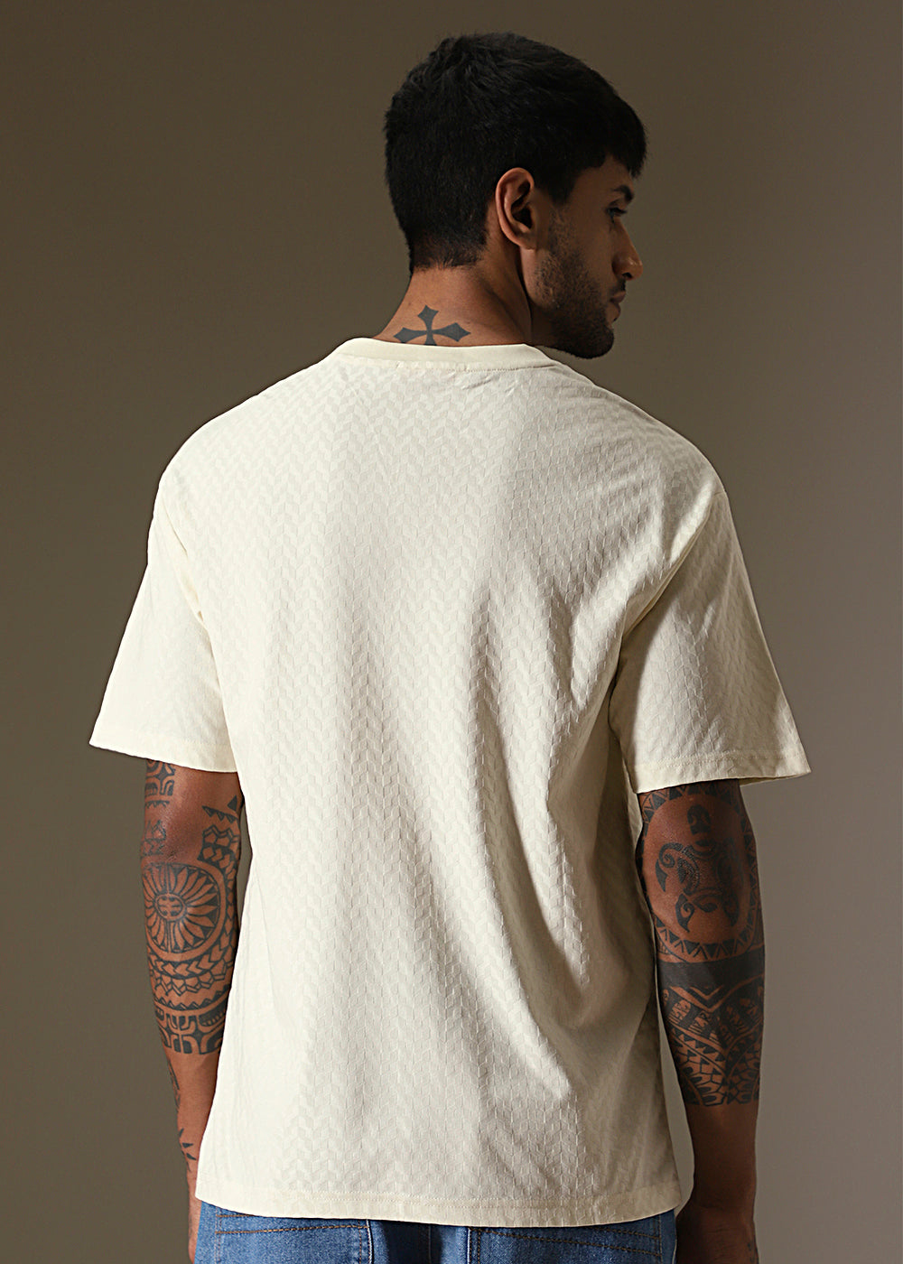 Textured Off White Oversized T-shirt