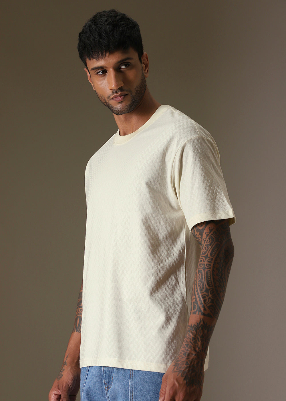 Textured Off White Oversized T-shirt