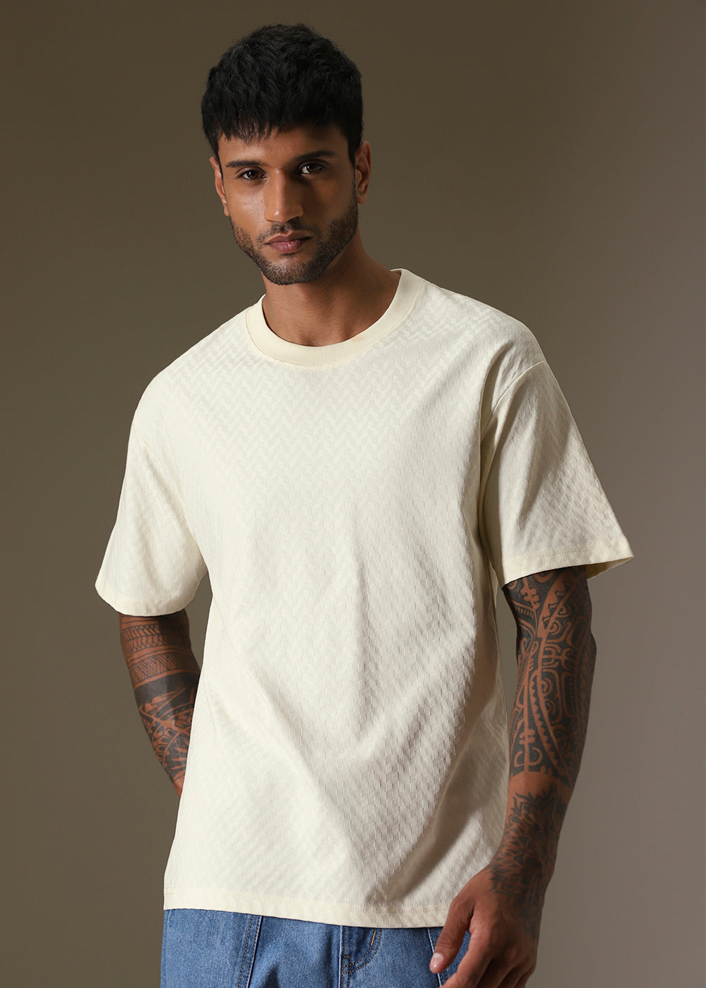 Textured Off White Oversized T-shirt
