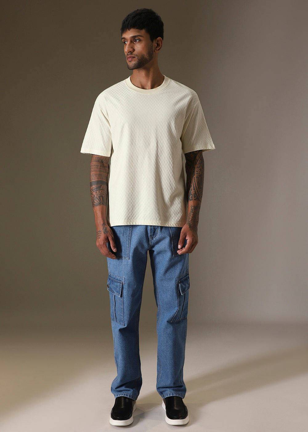 Textured Off White Oversized T-shirt