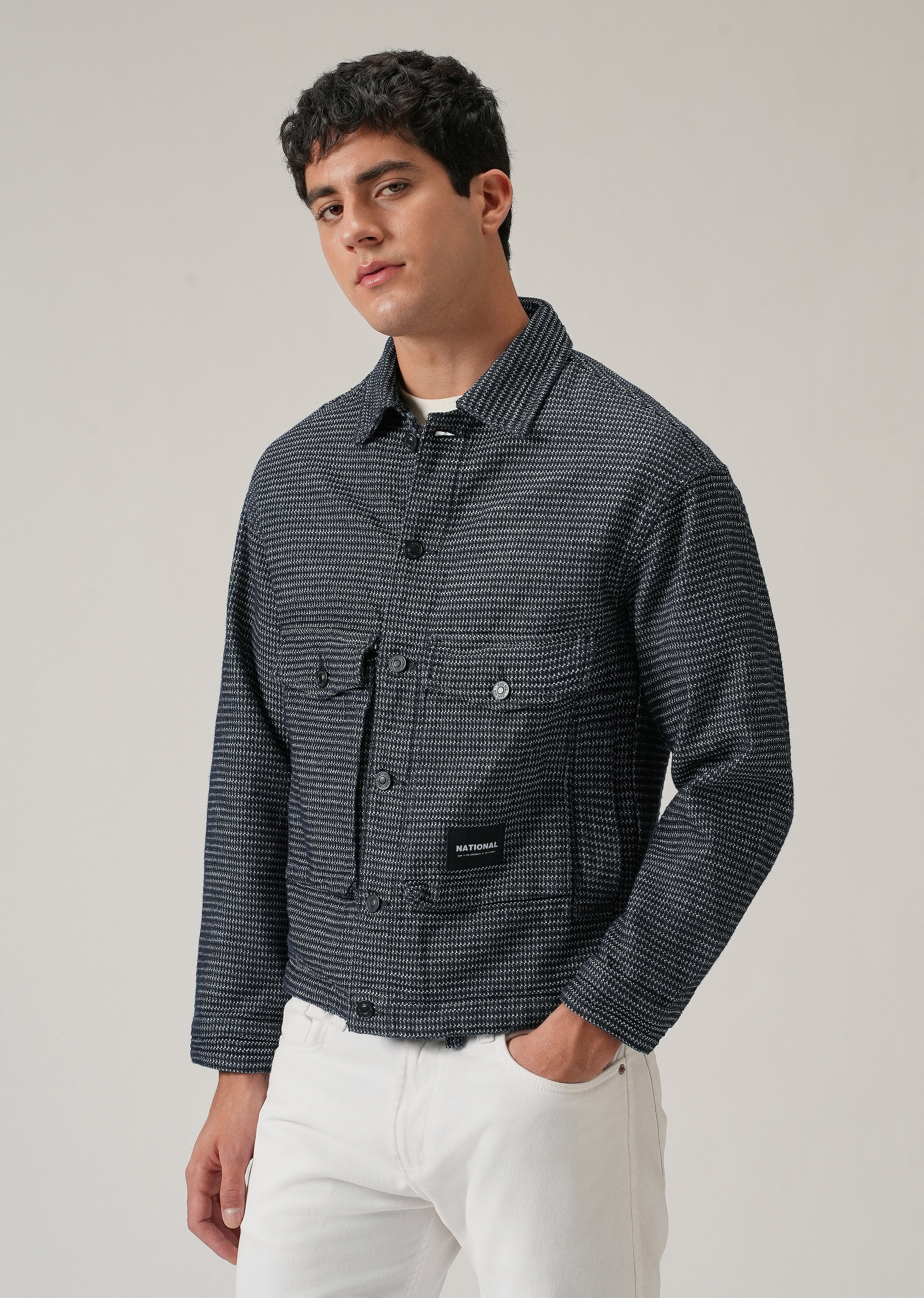 Textured Denim Jacquard Jacket