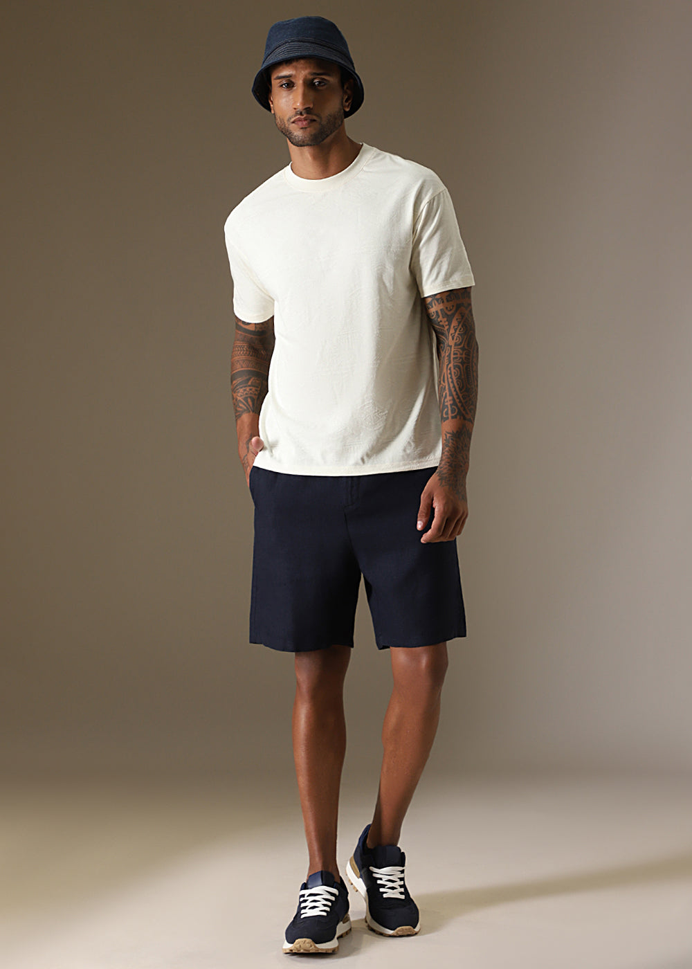 Cream Self Pattern Regular T-Shirt
