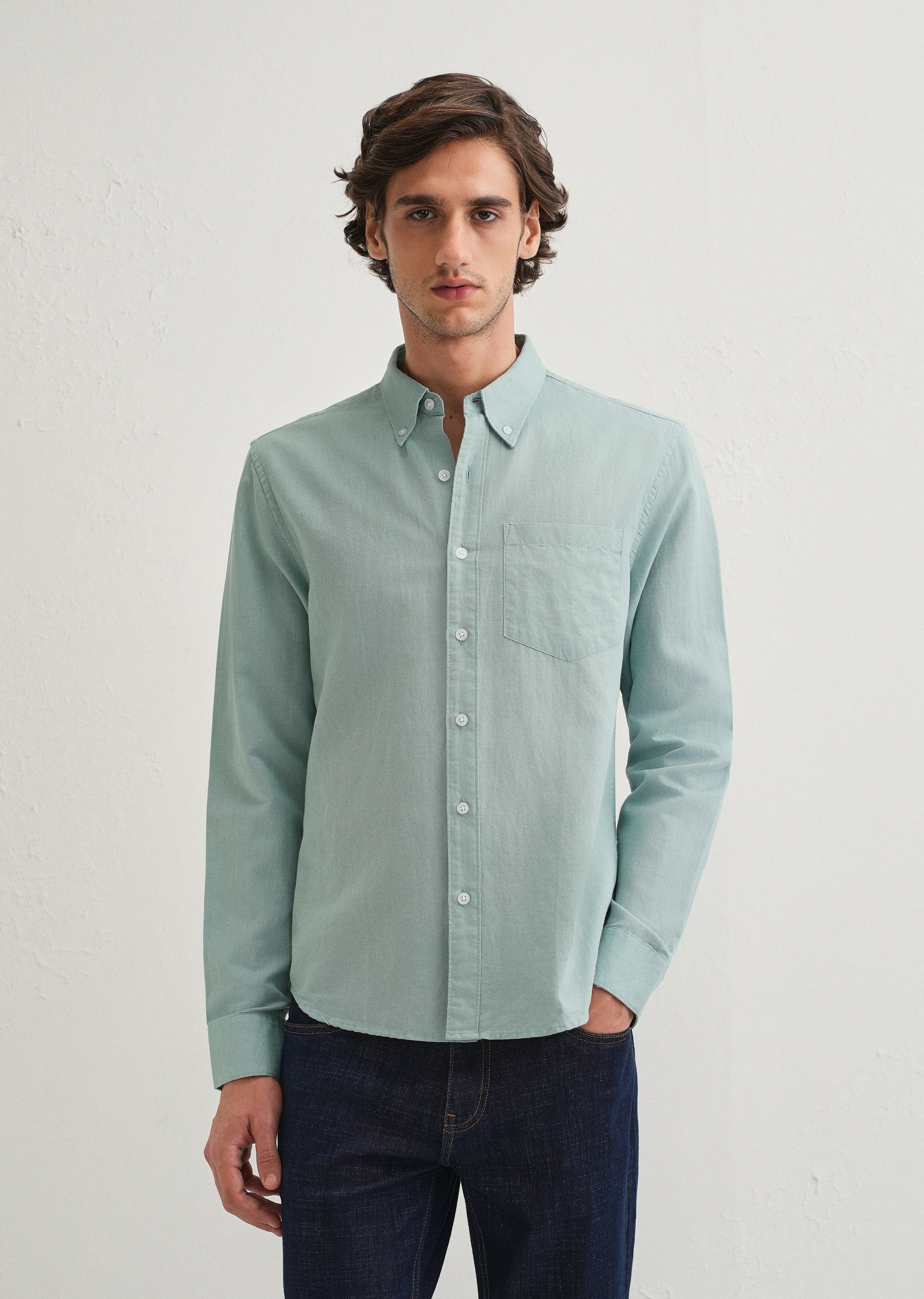 Tiffany Blue Cotton Linen Shirt
