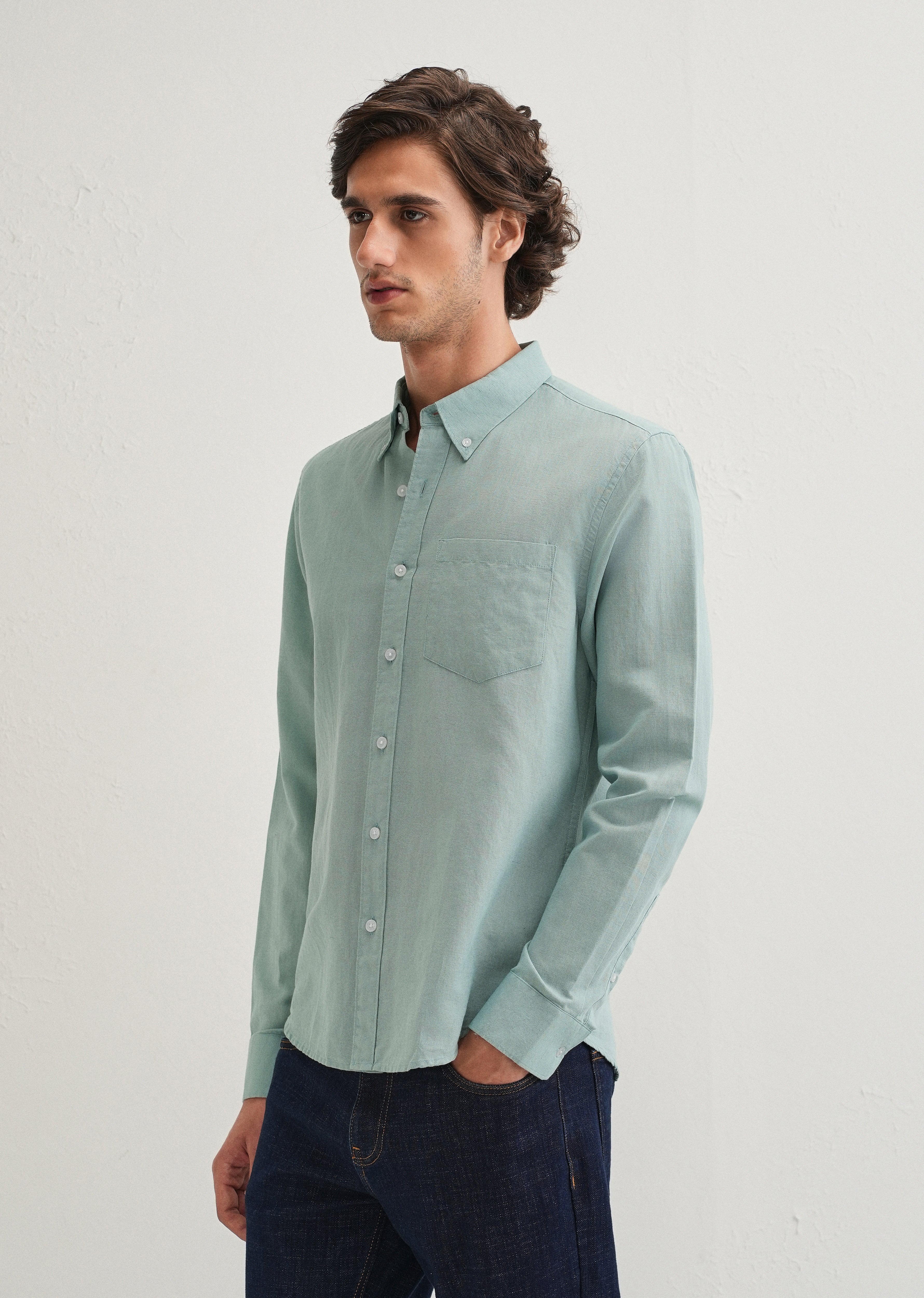 Tiffany Blue Cotton Linen Shirt