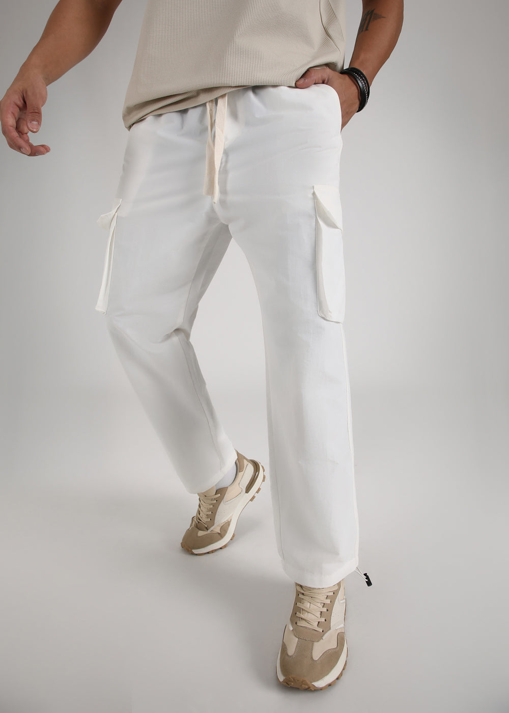 HOT White Cargo Pants Mens White Workout Pants White Relaxed